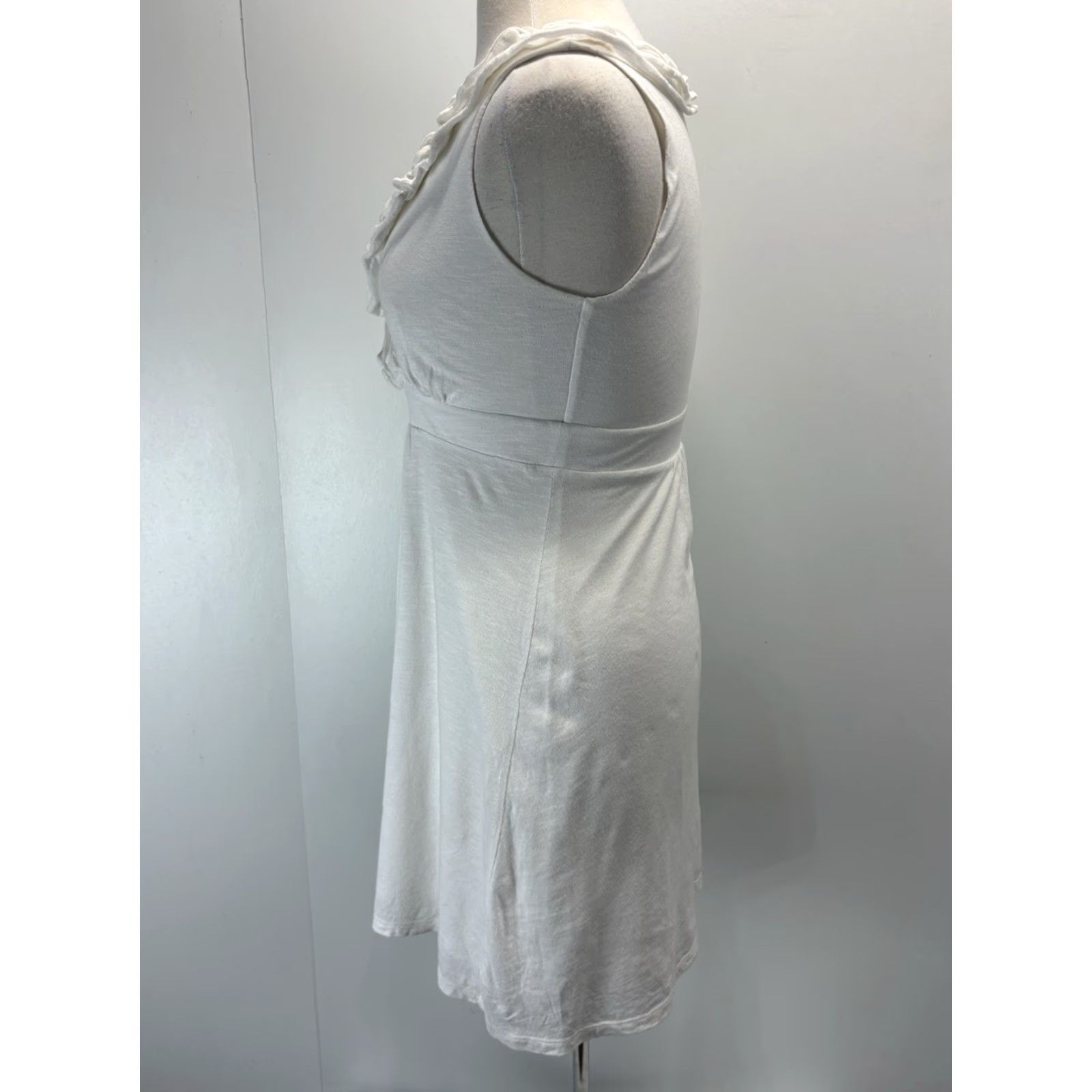 Loft LOFT White Cotton Dress XS Sleeveless Ruffle Trim Womens Summer Classic A-Line Size XS / US 0-2 / IT 36-38 - 2 Thumbnail