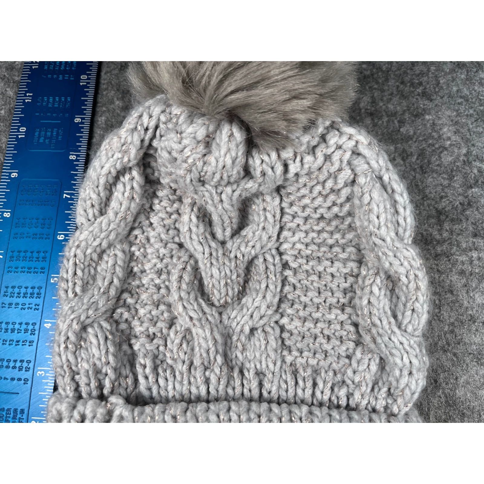 Express Express Beanie Toque Womens One Size Gray Knit Acrylic Blend Sparkly Ski Pom Beanie Winter Outdoor Hats Mens Womens Size ONE SIZE - 3 Thumbnail