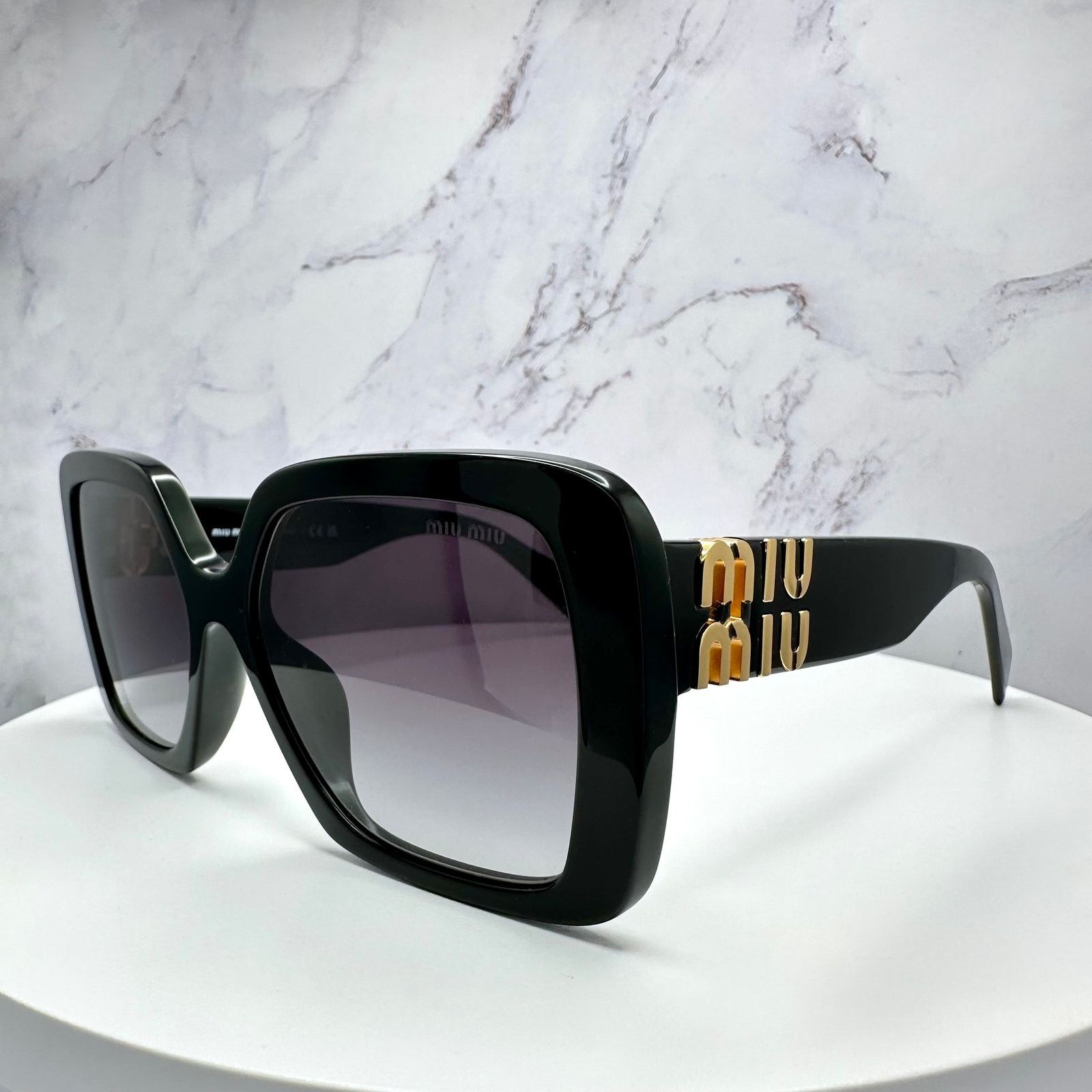 Miu Miu New MIU MIU Sunglasses Black Square Gold Full Rim 56 MIU MIU Size ONE SIZE - 8 Thumbnail