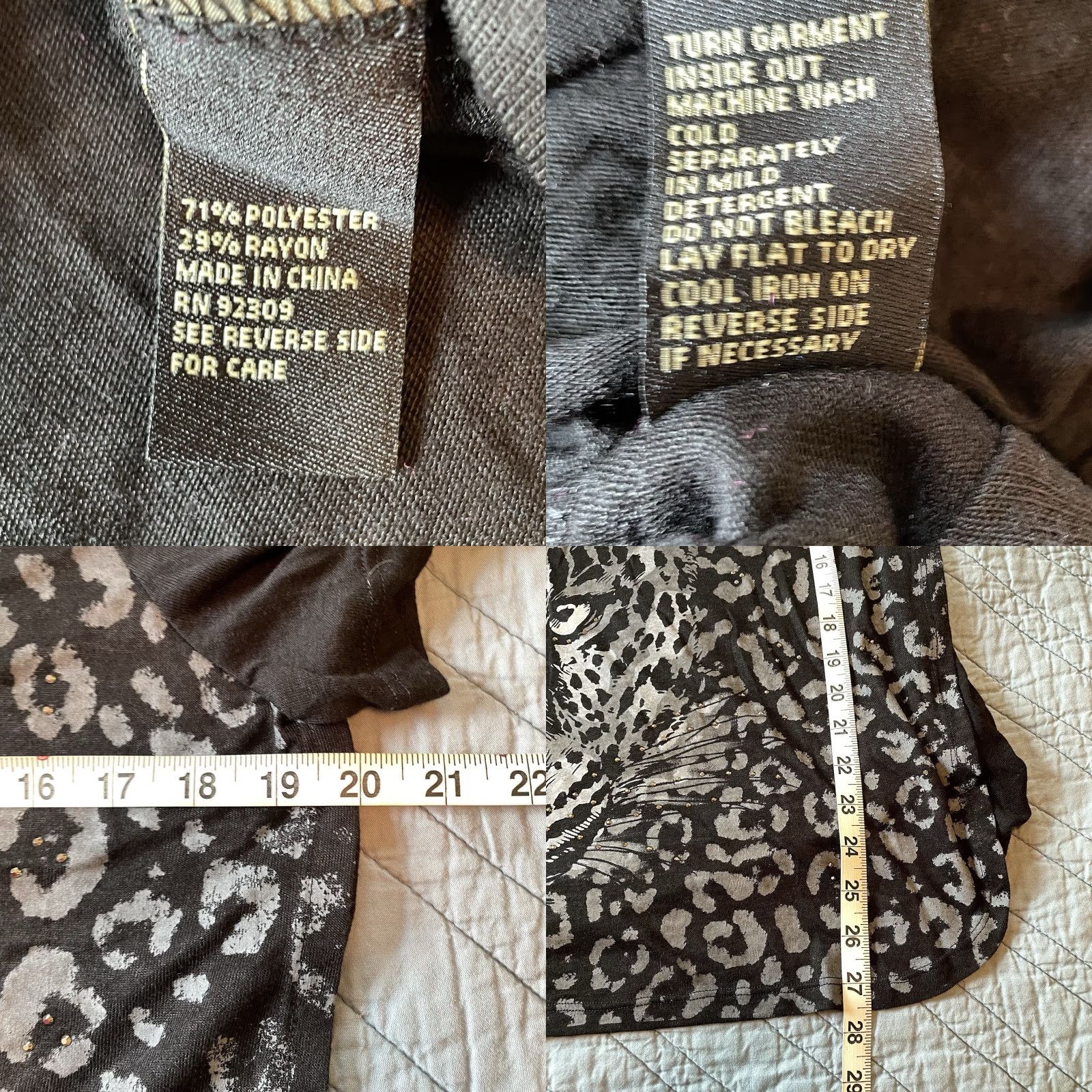 Vintage VINTAGE DG2 Diane Gilman Top Women’s Small Black Gray Leopard Studded Tee 90s Y2K Women’s Small Tee Black Gray Leopard Studded Size S / US 4 / IT 40 - 8 Thumbnail