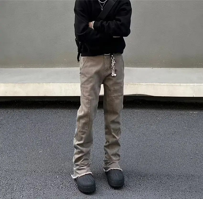 Designer × Japanese Brand Khaki Flared Jeans Y2K Patchwork Size US 30 / EU 46 - 4 Thumbnail