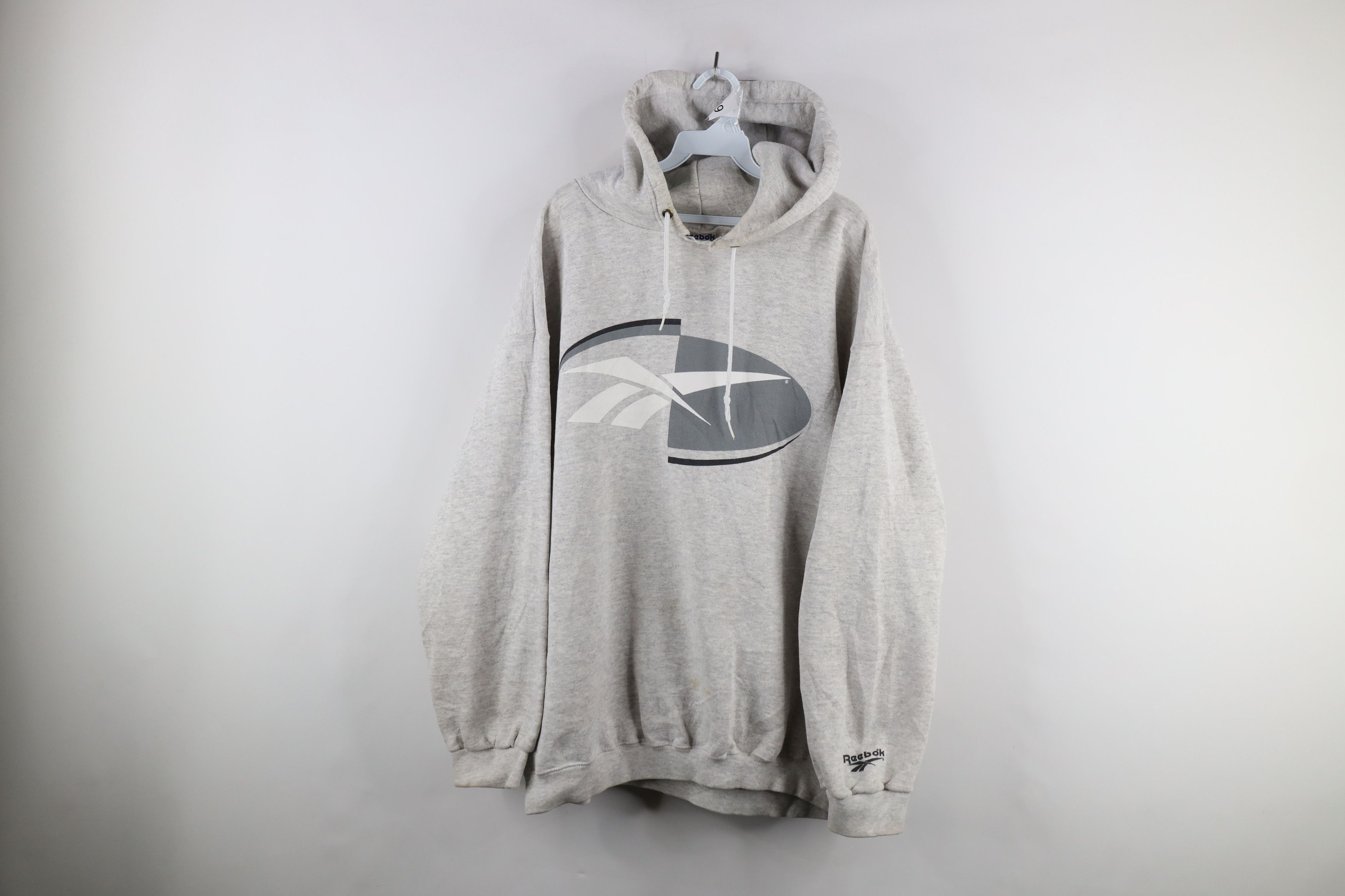 image of 90's Reebok Spell Out Big Logo Hoodie Sweatshirt Usa in Grey, Men's (Size XL)