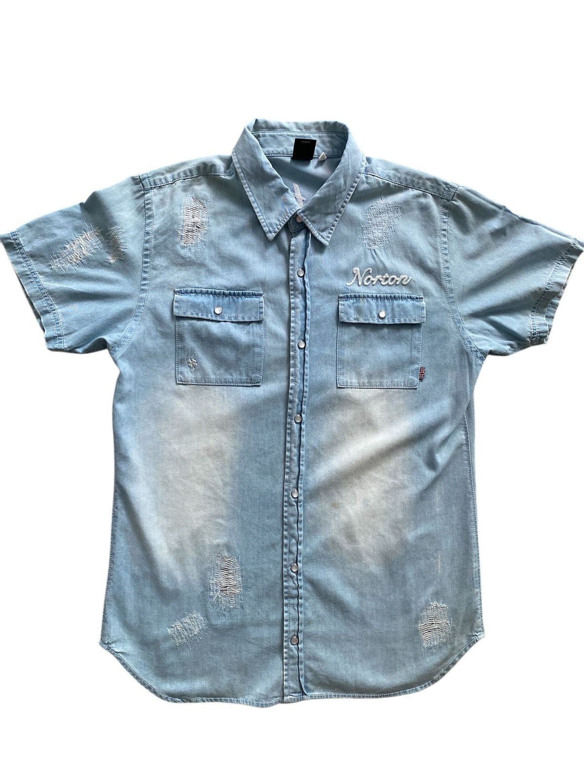 Hysteric Glamour × Japanese Brand Vintage Biker NORTON Pachwork DENIM BUTTON rare design Size US XL / EU 56 / 4 - 4 Thumbnail
