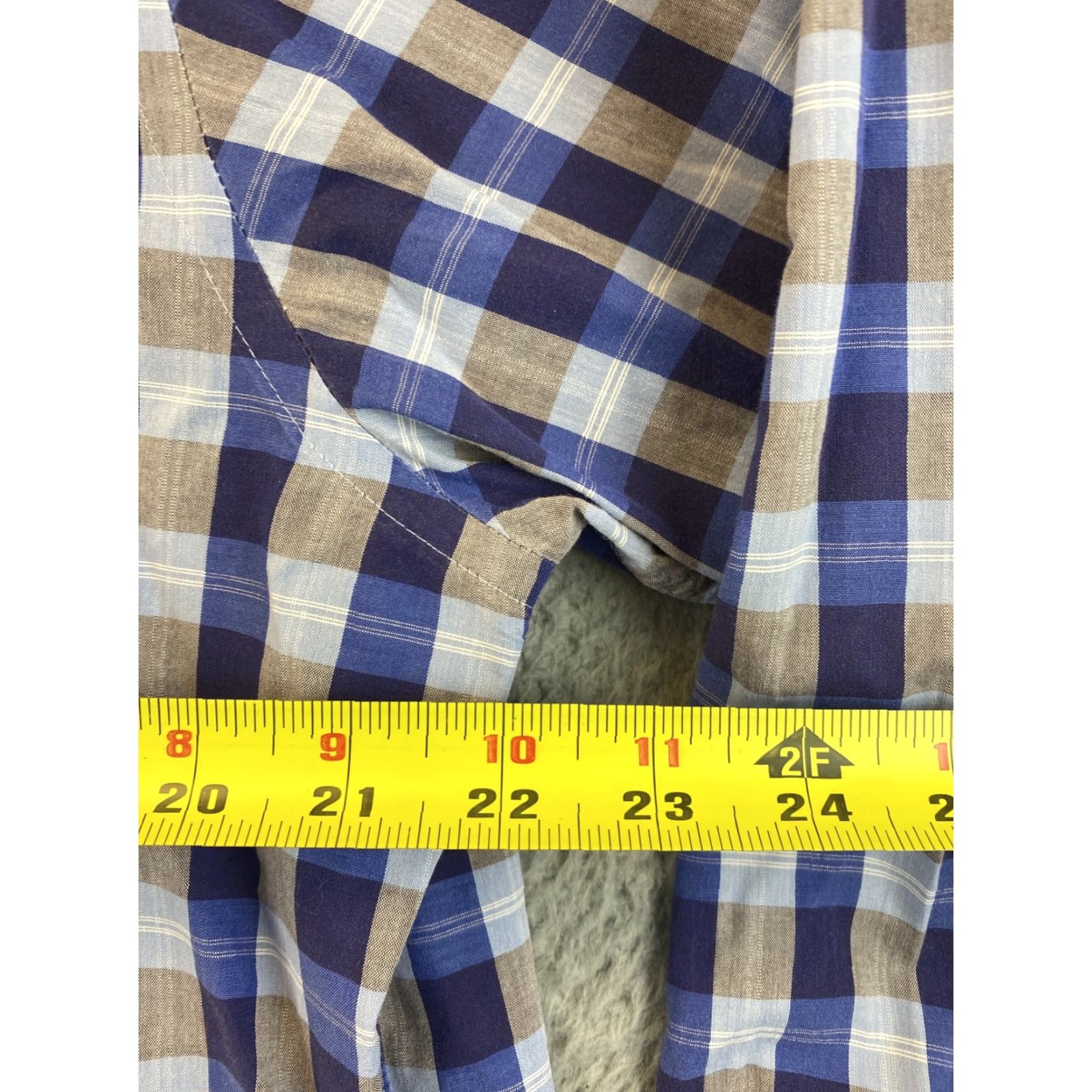 Cremieux VINTAGE Daniel Cremieux Dress Shirt Blue & Brown Check Geometric Cotton Long Sleeve Collared 16 Neck L Men’s/Business 79-11 Size 42R - 7 Thumbnail