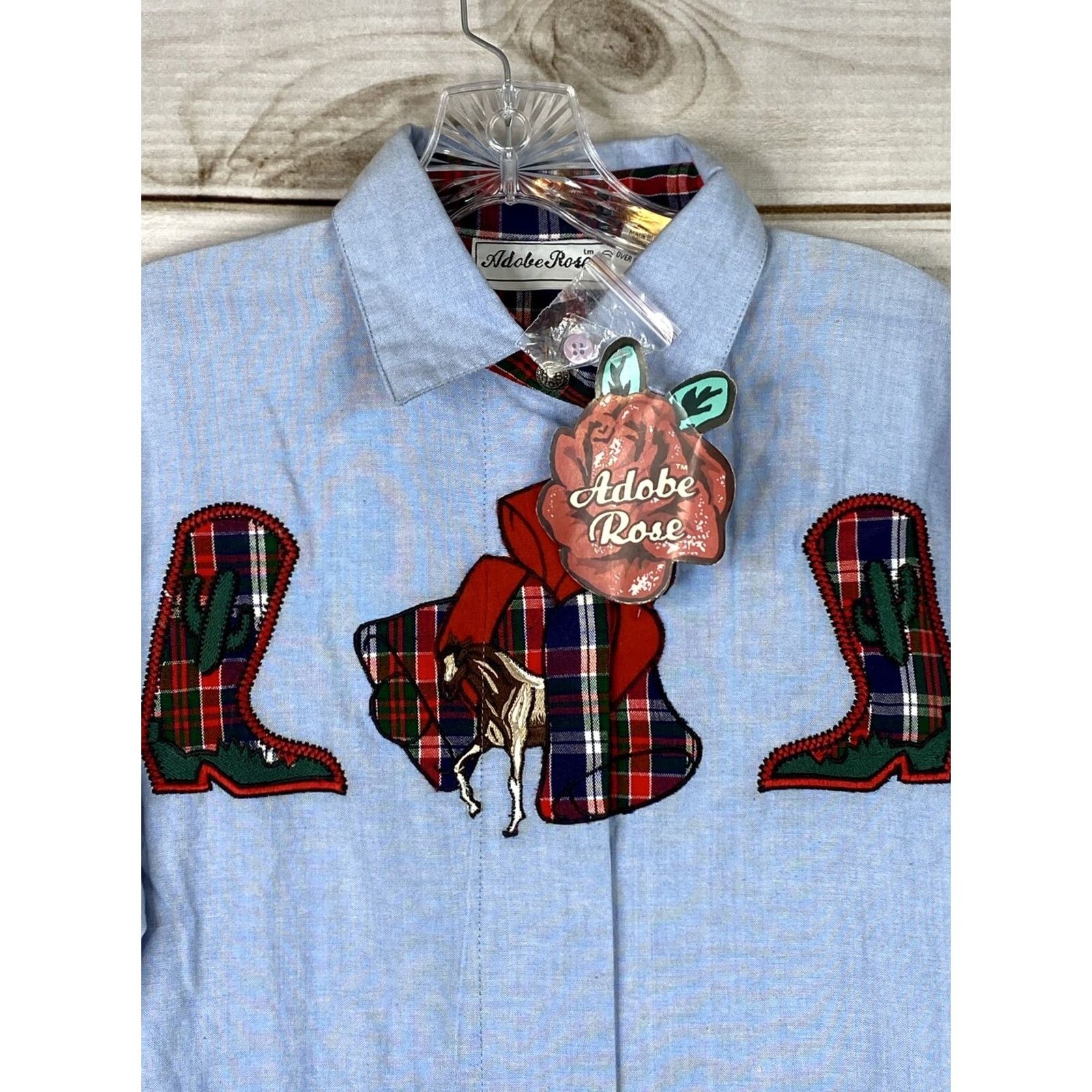 Vintage VINTAGE Adobe Rose Top Womens S Blue Red Plaid Cowgirl Western Button Up NWT Size S / US 4 / IT 40 - 2 Thumbnail