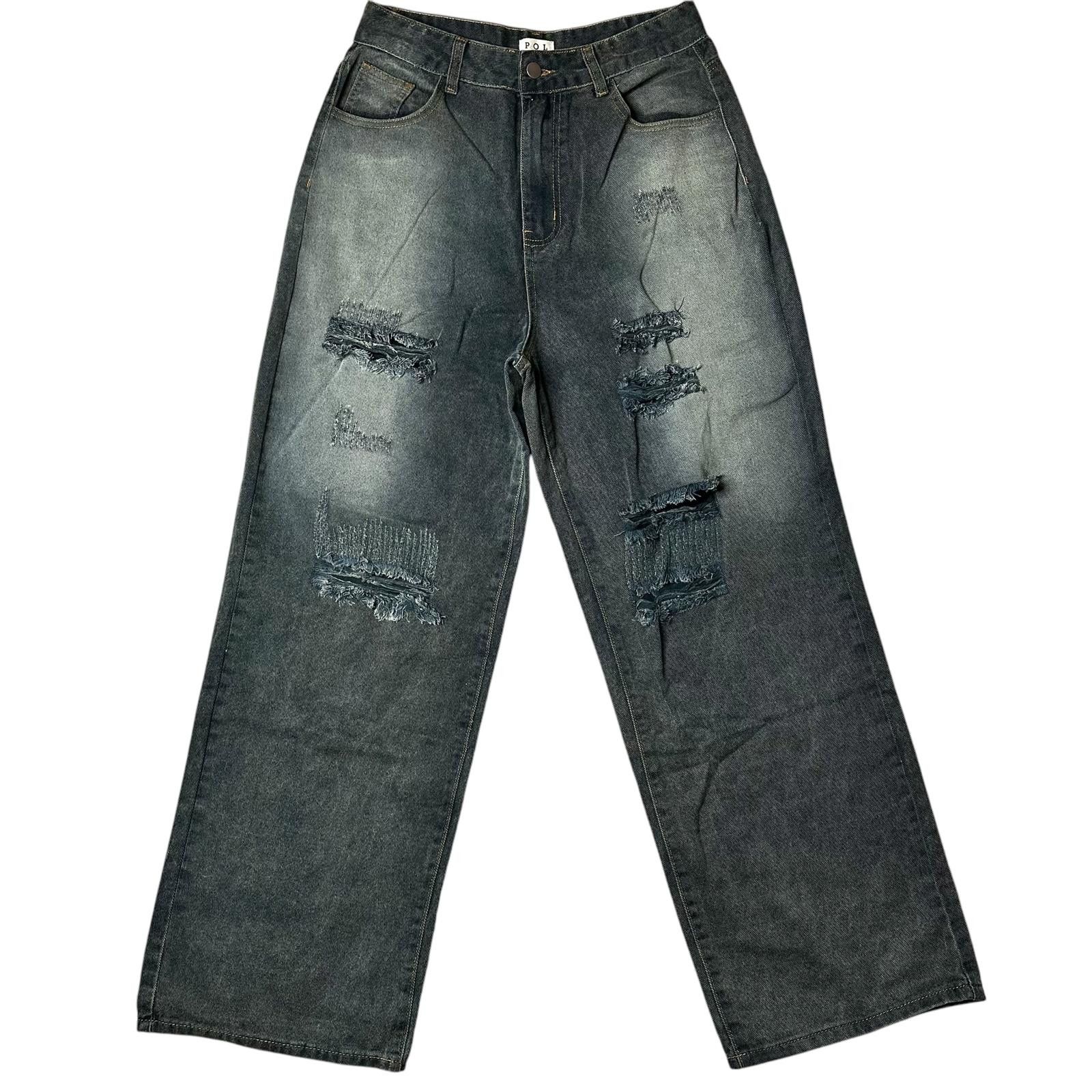 Designer NEW POL Wide Leg Distressed Jeans Vintage Wash Women’s S Size 28" / US 6 / IT 42 - 1 Thumbnail