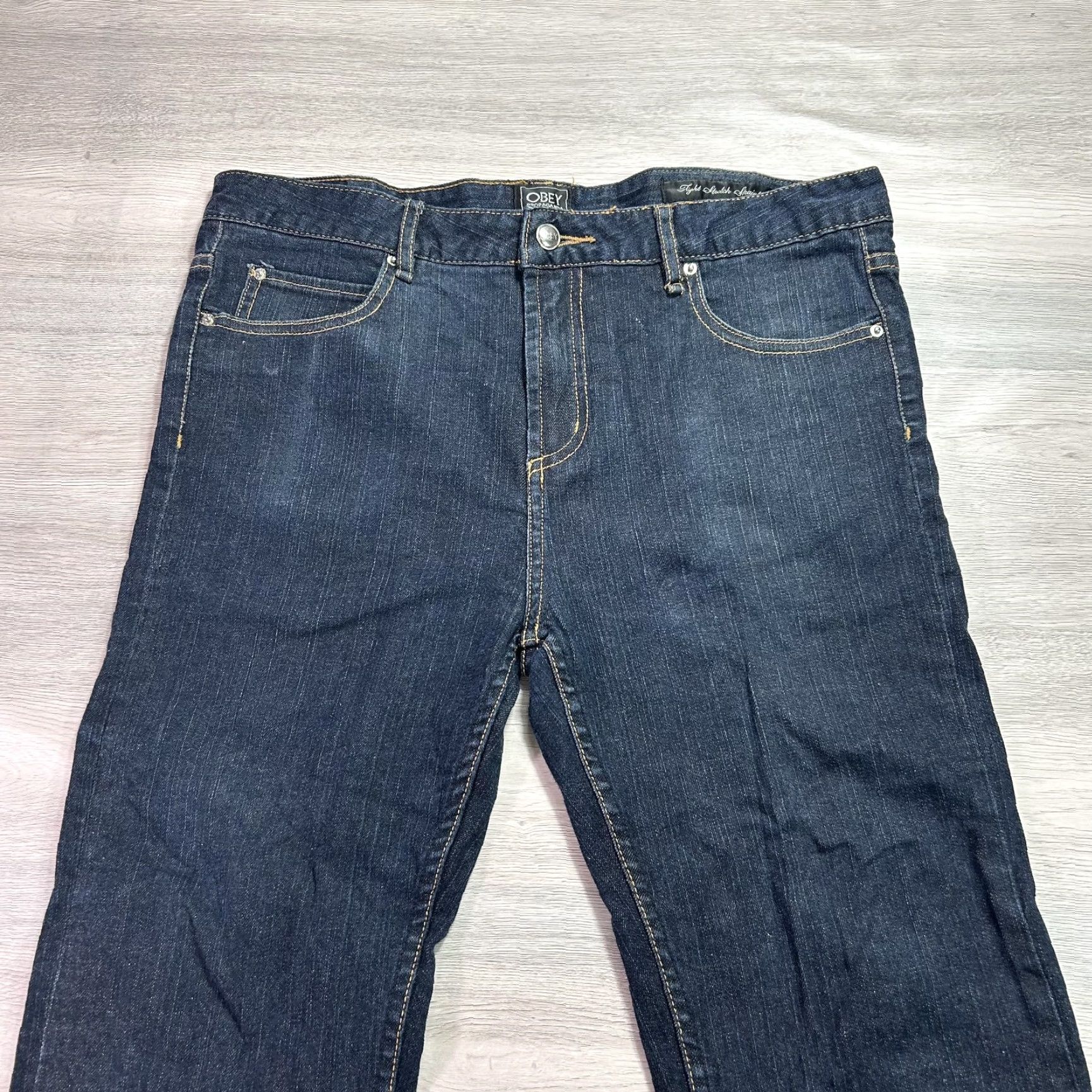 Obey Obey Jeans Mens 34x31 Dark Wash Tight Stretch Straight Leg Denim Classic Style Size US 34 / EU 50 - 3 Thumbnail