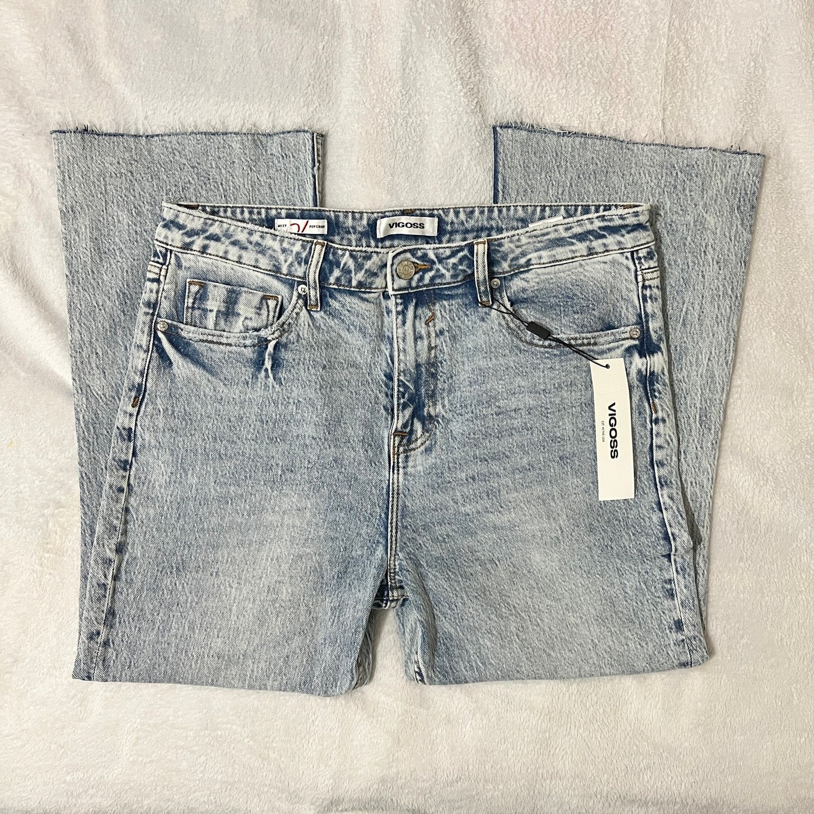 Other Miley Pop Crop Bootcut Jeans - Raw Hem Edge Zip Fly Button Size 32" / US 10 / IT 46 - 13 Thumbnail