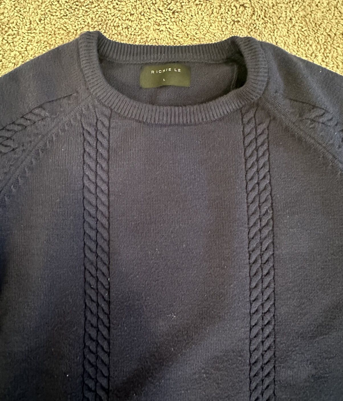 Richie Le Collection Richie Le Collection Cable Knit Crewneck Navy, Sz L Size US L / EU 52-54 / 3 - 2 Thumbnail