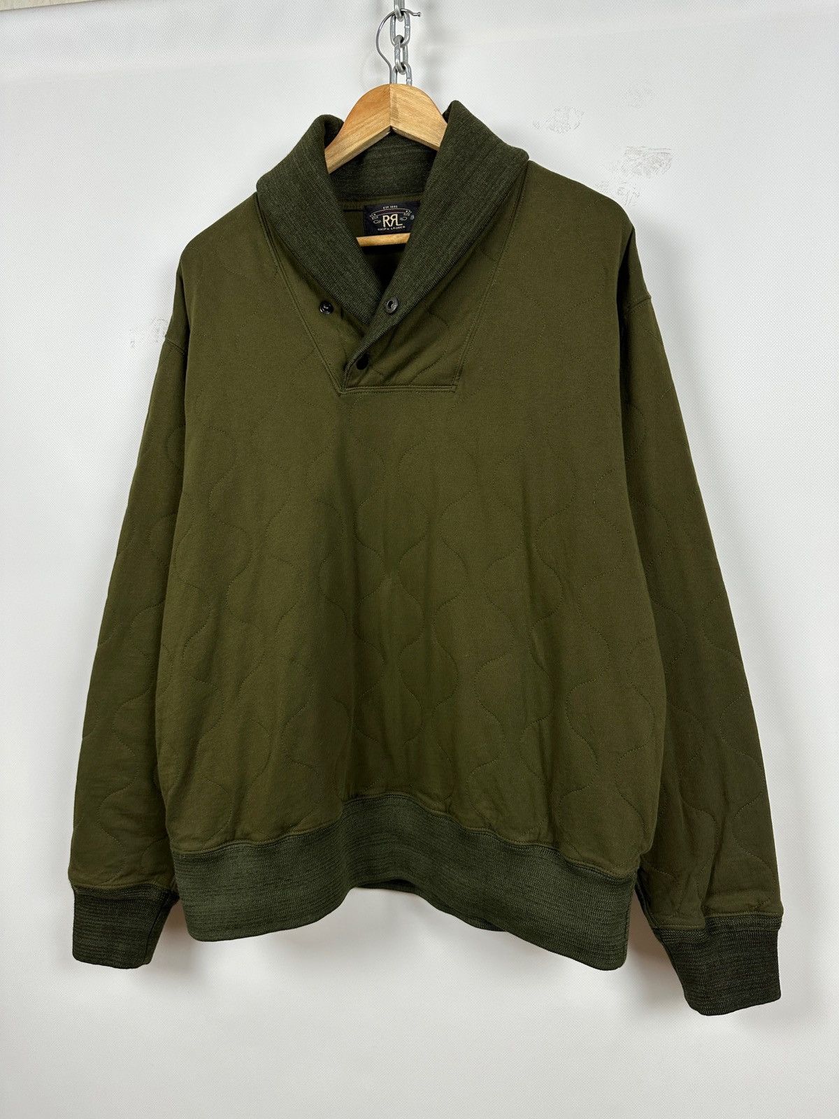 RRL Ralph Lauren RRL Ralph Lauren Khaki Quilted Shawl Collar Sweatshirt Size US XL / EU 56 / 4 - 4 Thumbnail