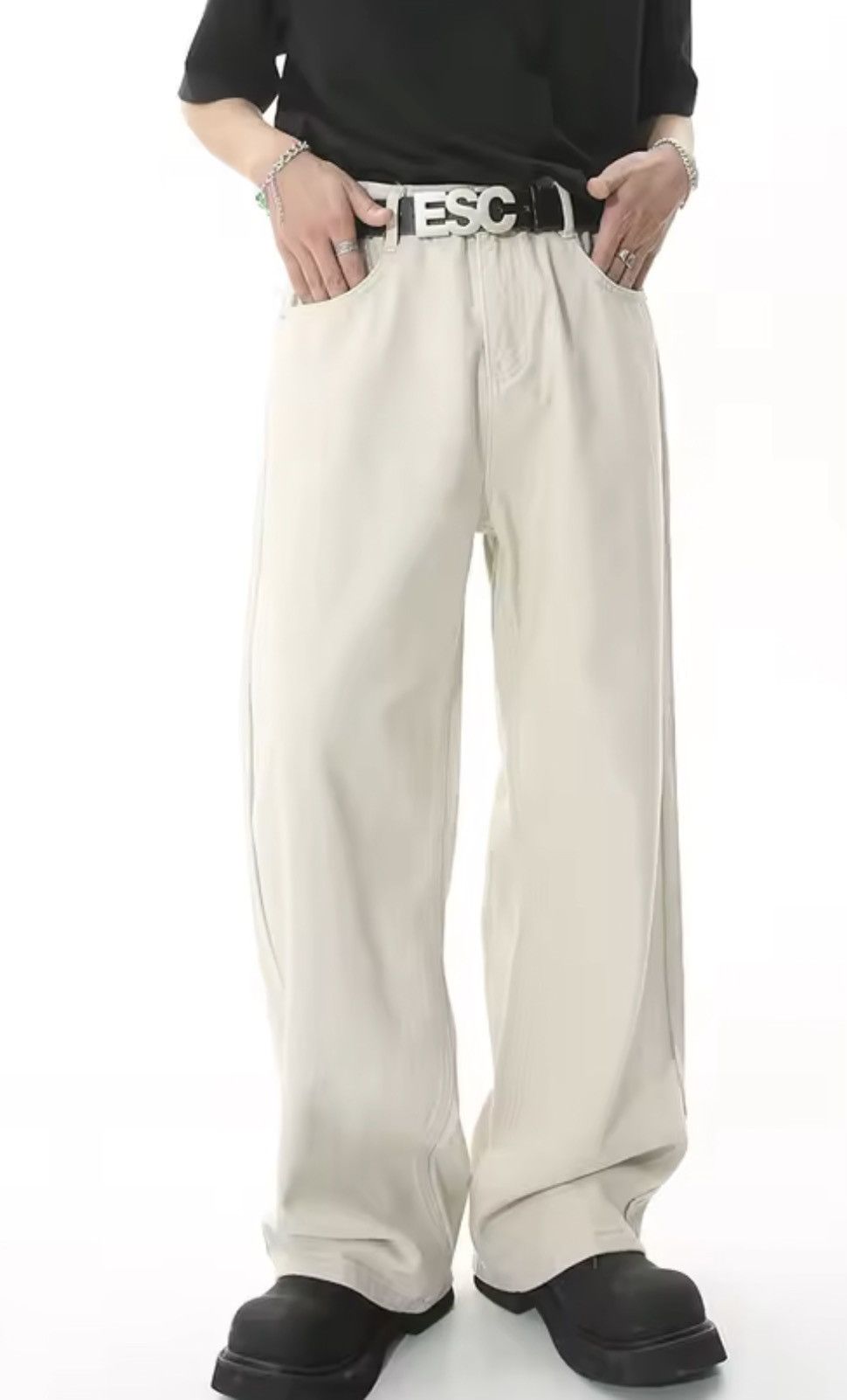 Jean Asabuki x Junna White Wide Leg Baggy Denim Jeans Size US 34 / EU 50 - 3 Thumbnail