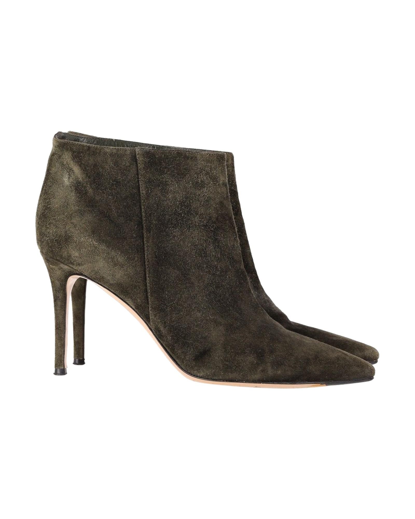 image of Gianvito Rossi Refined Khaki Suede Ankle Boots With High Heel Shoes in Green/Khaki, Women's (Size 1