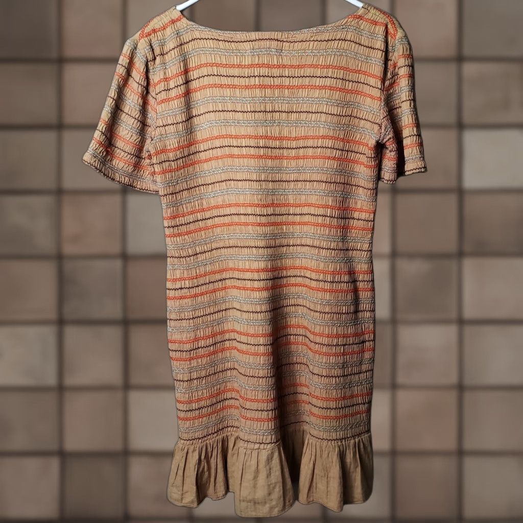 Opening Ceremony Opening Ceremony Dress Short Sleeve Midi Smocked Ruffle - Size M Womens Brown Midi Smocked Ruffle Short Sleeve Dress Size 32" / US 10 / IT 46 - 1 Thumbnail