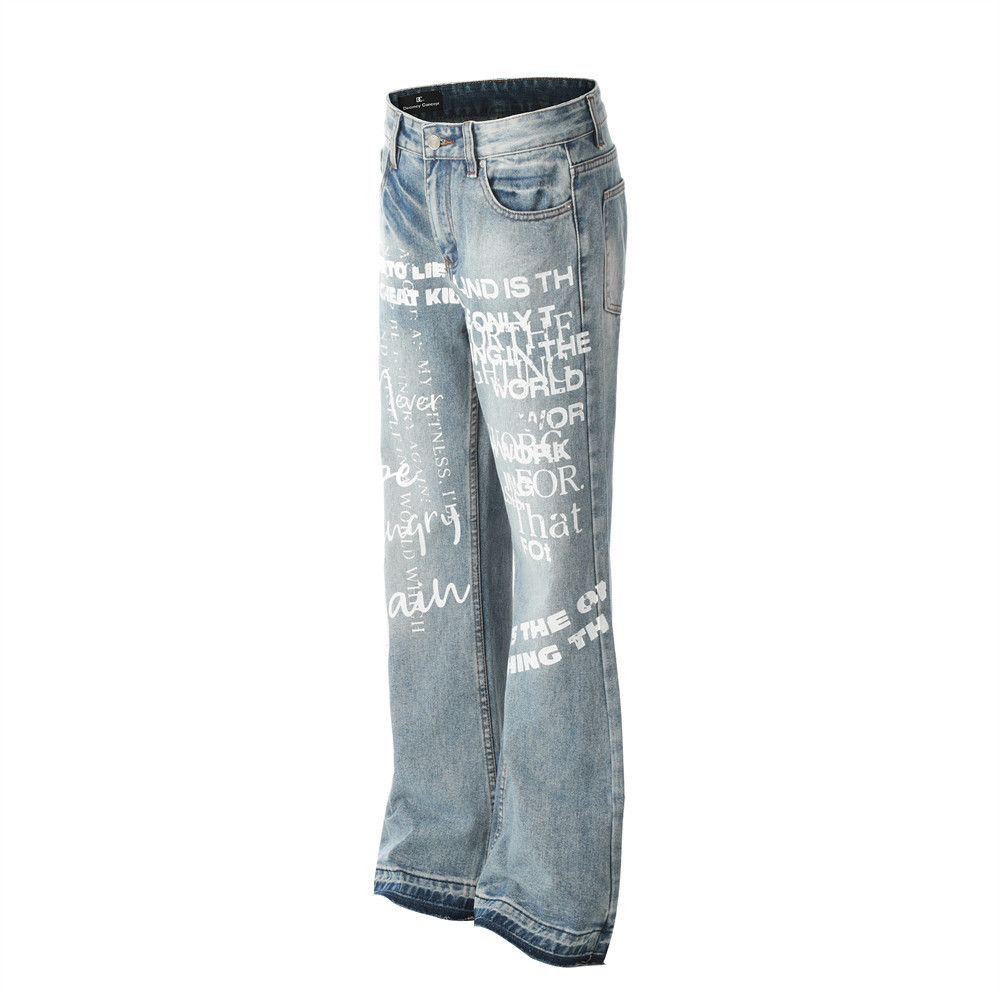 Japanese Brand American street washed distressed graffiti letter jeans Size US 32 / EU 48 - 2 Thumbnail