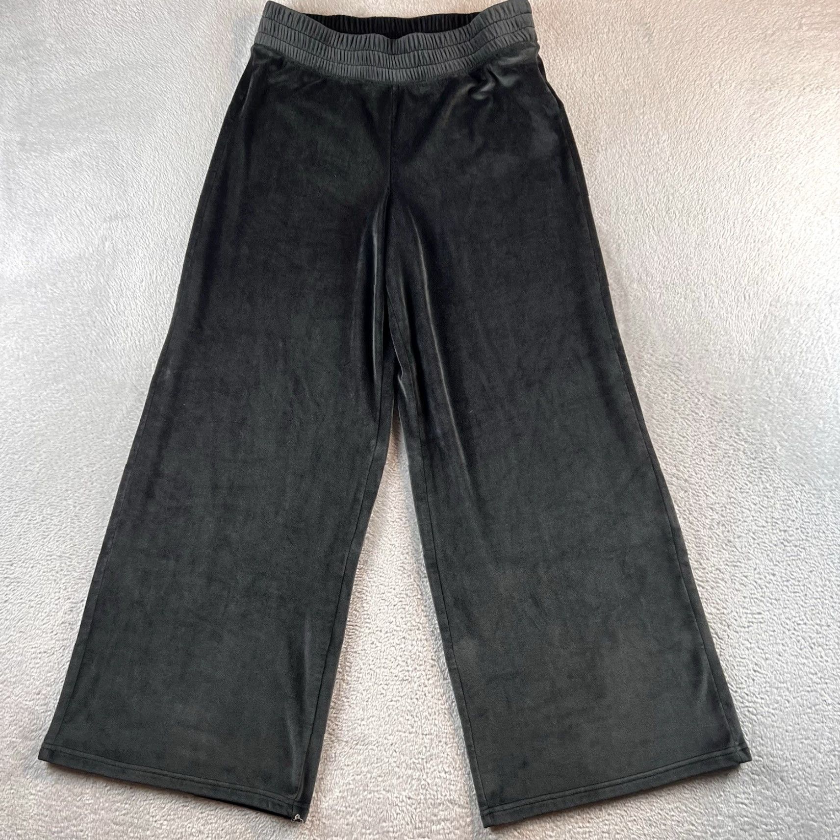 Abercrombie & Fitch Abercrombie & Fitch Gilly Hicks Velour Wide Leg Pants Pull On Women M Charcoal Black 90s Adjustable Waist Size 32" / US 10 / IT 46 - 2 Thumbnail