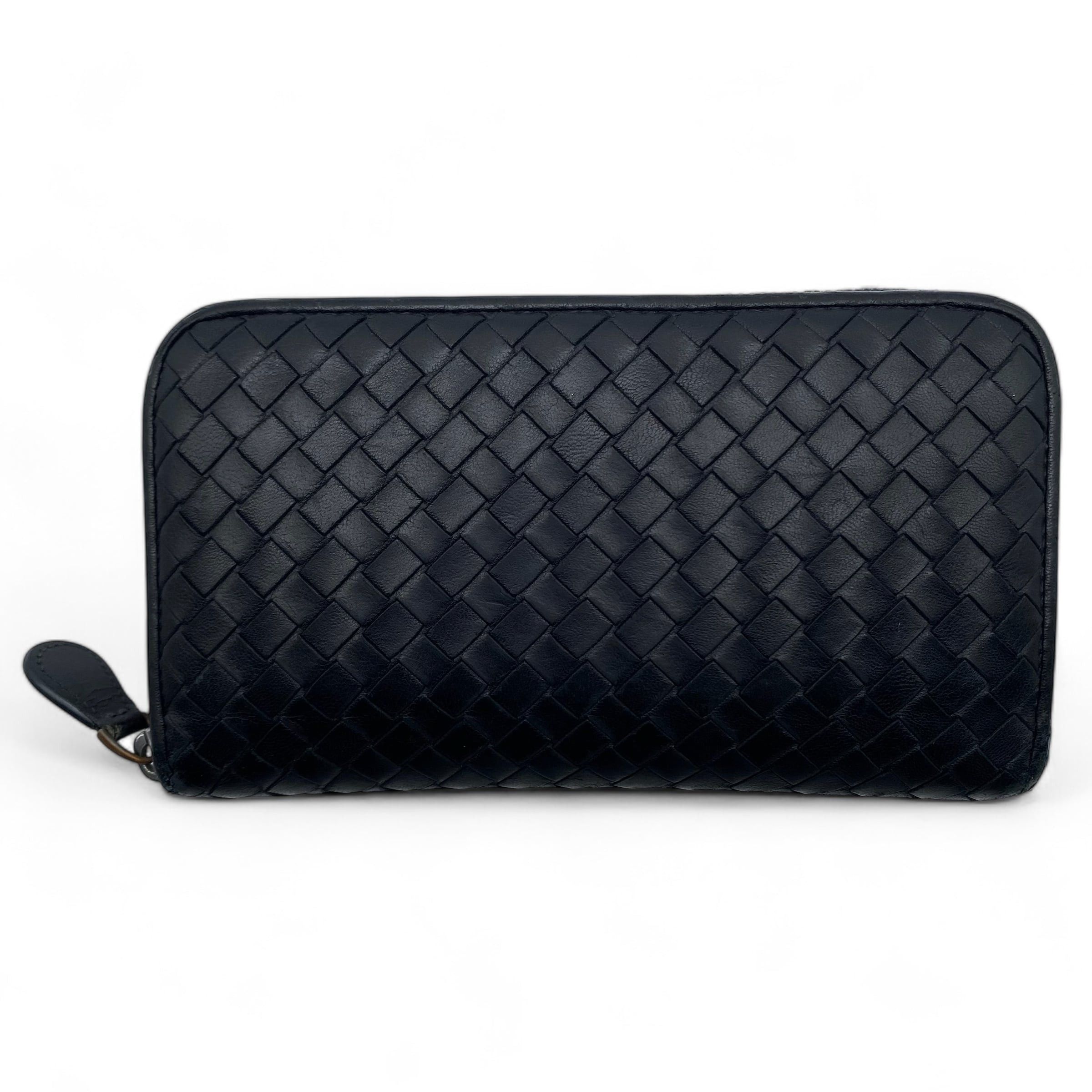 BOTTEGA VENETA Round Zip Long Wallet Intrecciato Black