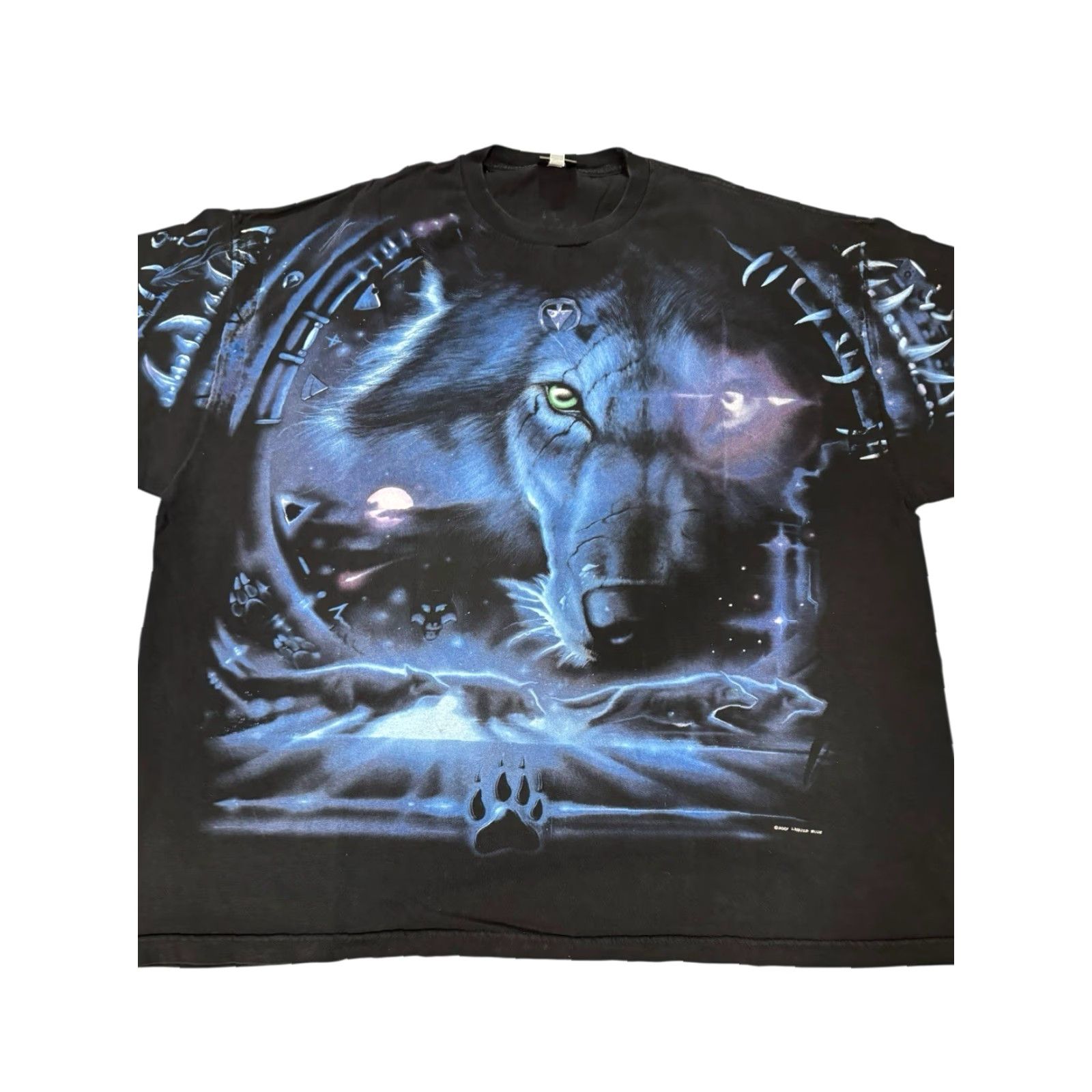 Liquid Blue VINTAGE Liquid Blue ALL OVER PRINT T SHIRT 3XL CYBER WOLF GALAXY DREAMCATCHER UNISEX Short Sleeve Black Cotton Graphic Tee Mens Size US XXL / EU 58 / 5 - 2 Thumbnail