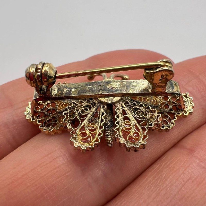 Vintage Antique Italian Butterfly Brooch Filigree Gilt Silver 800 Size ONE SIZE - 6 Thumbnail