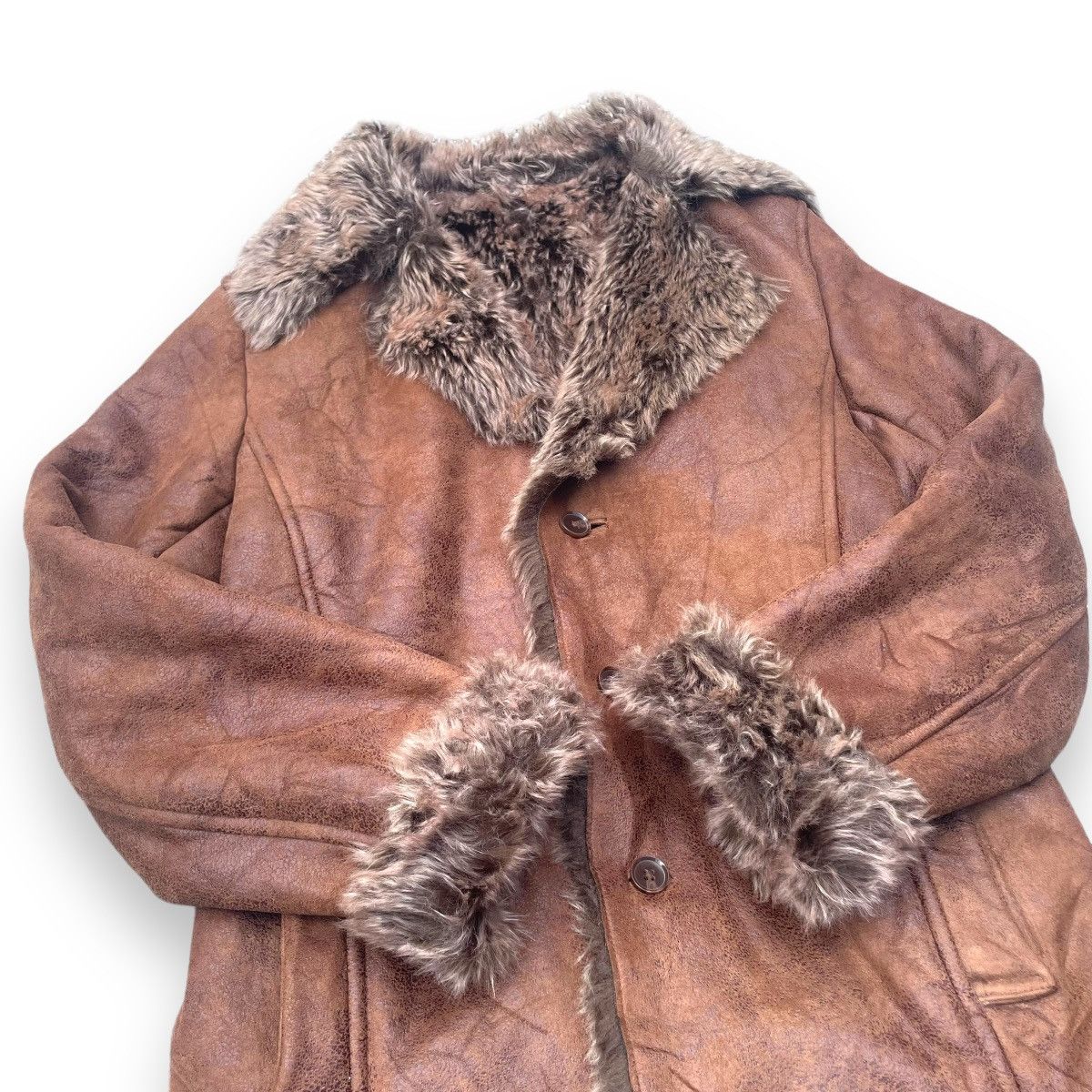 Le Grande Bleu (L.G.B.) 🇯🇵 MALE & CO SUEDE LEATHER LINED FUR SHERPA HEAVY COAT Size US M / EU 48-50 / 2 - 8 Thumbnail