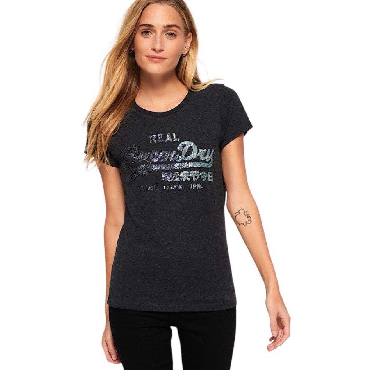Superdry SUPERDRY Vintage Logo SZ 4 Black on Black Sequin T-Shirt Size S / US 4 / IT 40 - 17 Thumbnail