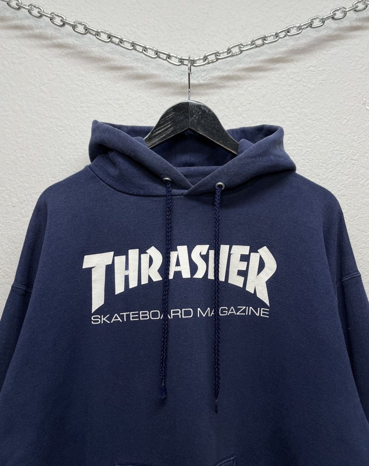 Thrasher Vintage Thrasher Navy Boxy Hoodie Skateboard Magazine Logo Size US M / EU 48-50 / 2 - 5 Thumbnail