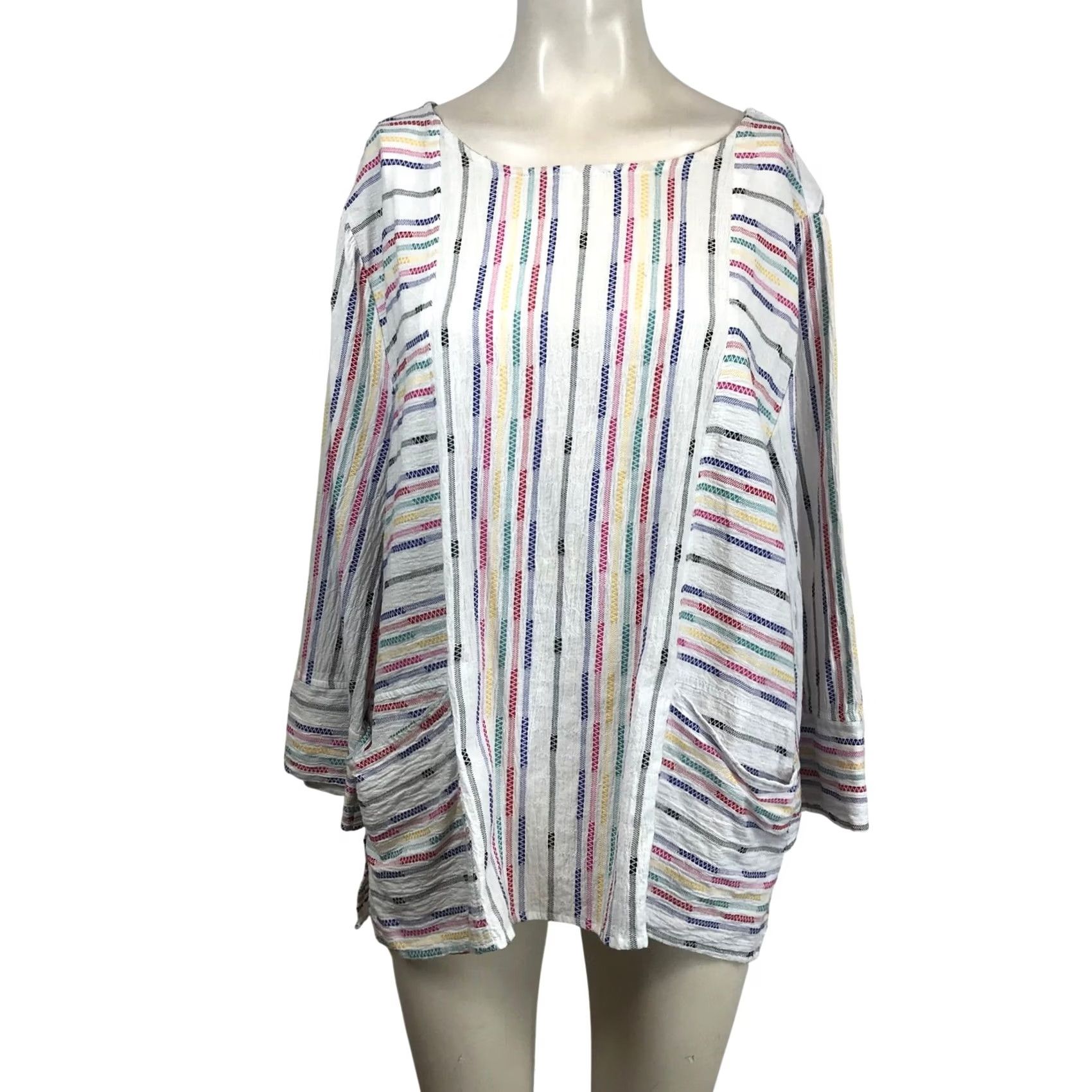Habitat VINTAGE Habitat Clothes To Live In Womens XL Rainbow Zigzag Stripe Cotton Tunic Blouse Size XL / US 12-14 / IT 48-50 - 2 Thumbnail