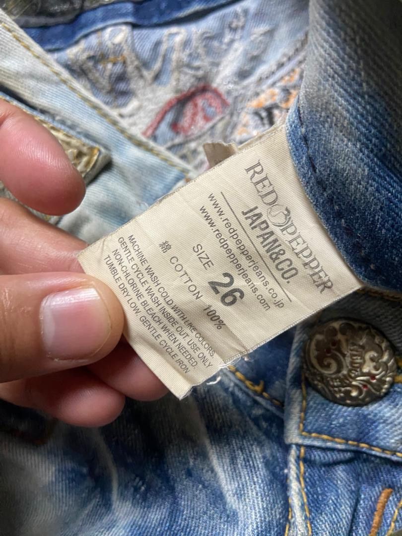 Japanese Brand Vintage Red Pepper Low Rise Distressed Flare Jeans (175) Size 29" - 6 Thumbnail