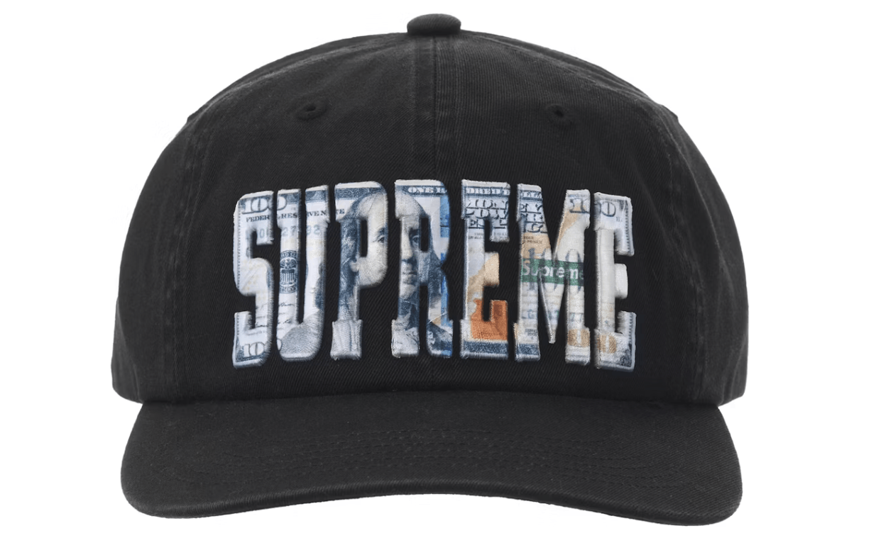 Supreme Embroidered Money Logo 6 Panel Hat Black Adjustable