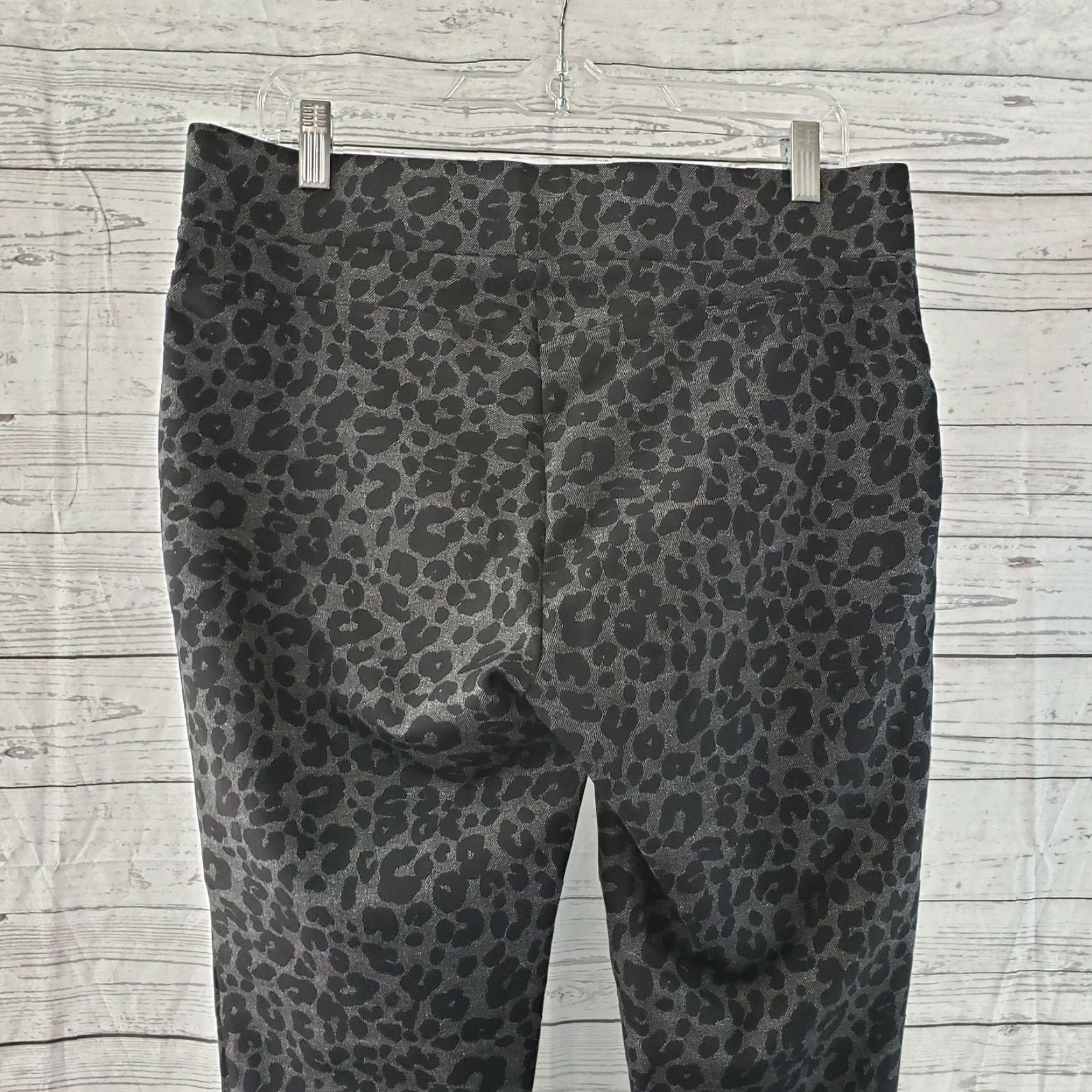 Loft Ann Taylor LOFT Leggings Sz Large Black Gray Animal Print Mid Rise Womens Size 36" / US 14 / IT 50 - 5 Thumbnail
