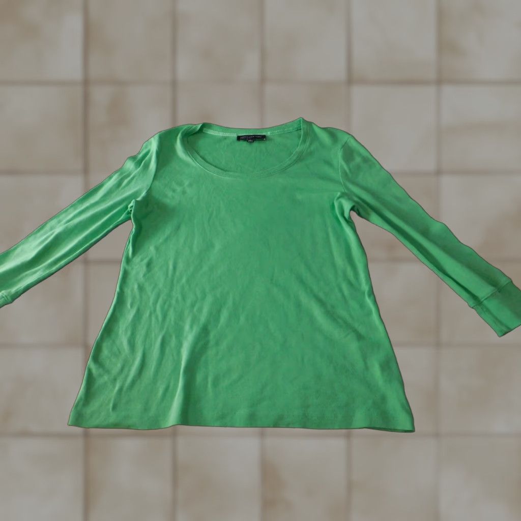 Jones New York Jones New York Blouse Womens Large Green V-Neck Casual Long Sleeve Pullover 100% Cotton Rayon Stretch Classic Modern Care Regular Basic Sports Shirt Size L / US 10 / IT 46 - 1 Thumbnail