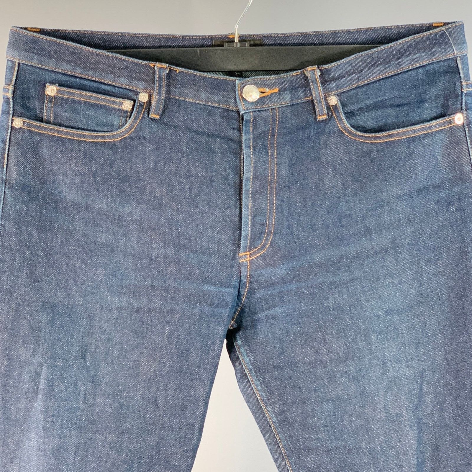 A.P.C. Blue Contrast Stitch Cotton Blend Twill Tapered Button Fly Size US 34 / EU 50 - 2 Thumbnail
