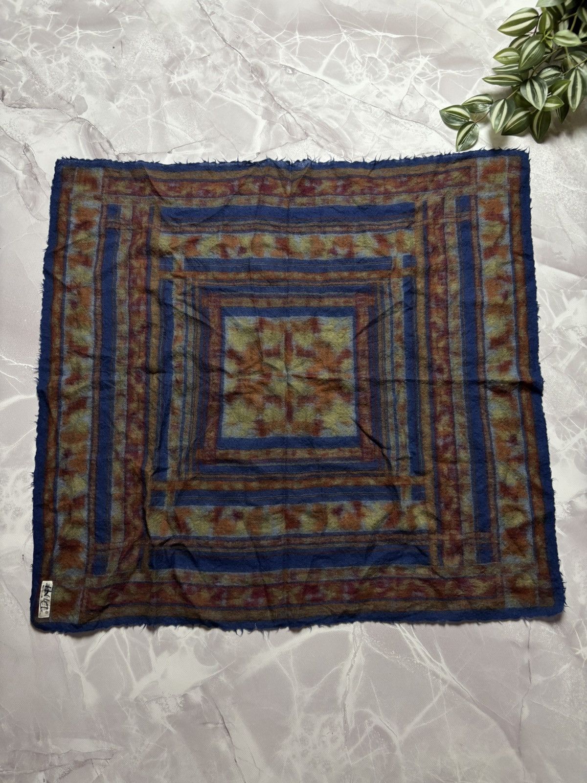 Japanese Brand VTG JAGO Wool Scarf Made in Japan Square Multicolor 76x80 Size ONE SIZE - 2 Thumbnail