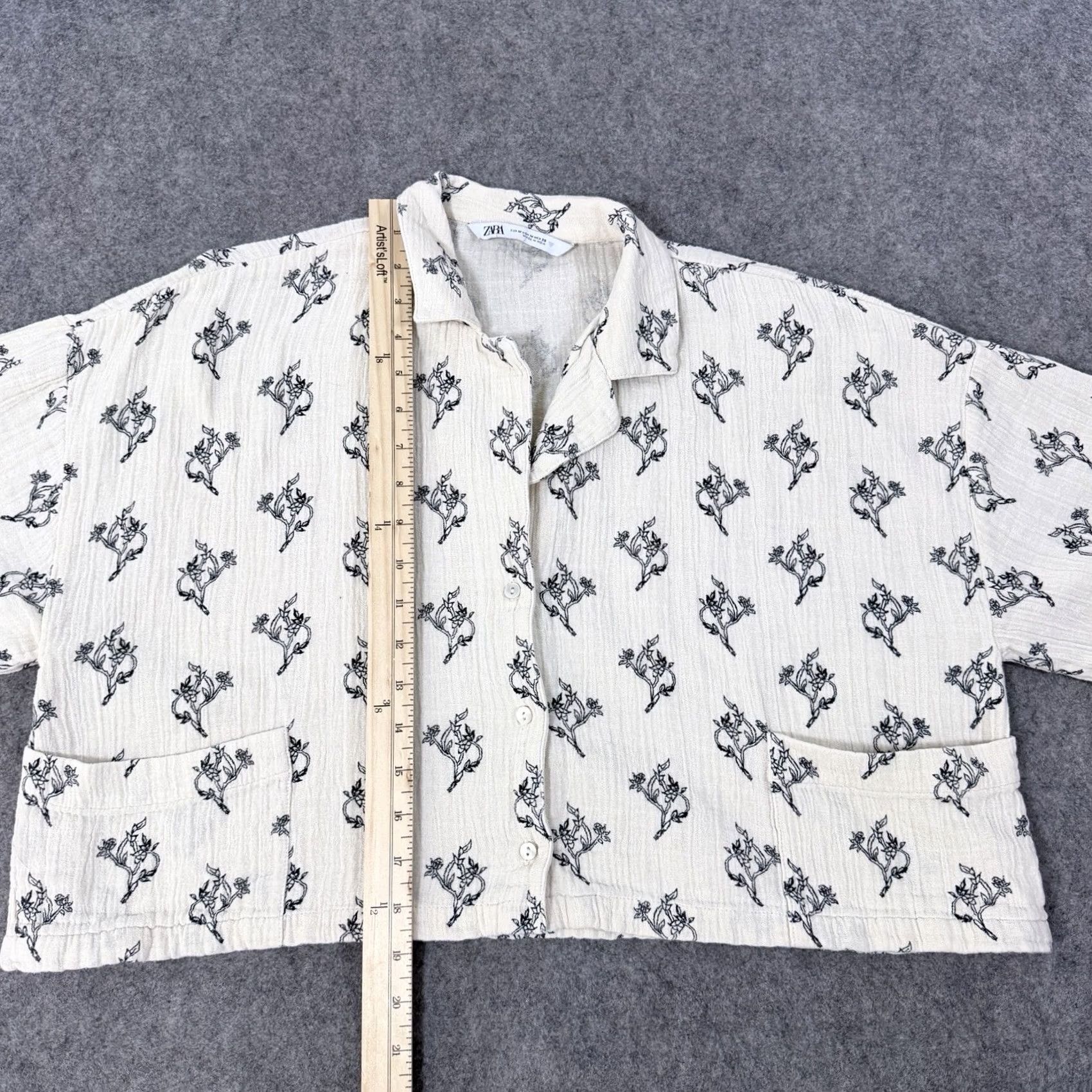 Zara Zara Blouse Shirt Casual Woven Gauze Floral Button-Up Ivory Women's Size M Size M / US 6-8 / IT 42-44 - 6 Thumbnail