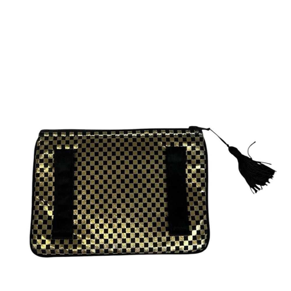 Designer Maggi B Gold and Black Checkered Clutch Size ONE SIZE - 2 Thumbnail