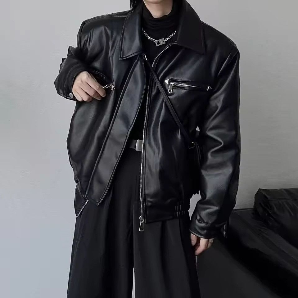Japanese Brand Boxy Cropped Vegan Leather Bomber Jacket Size US XXL / EU 58 / 5 - 4 Thumbnail