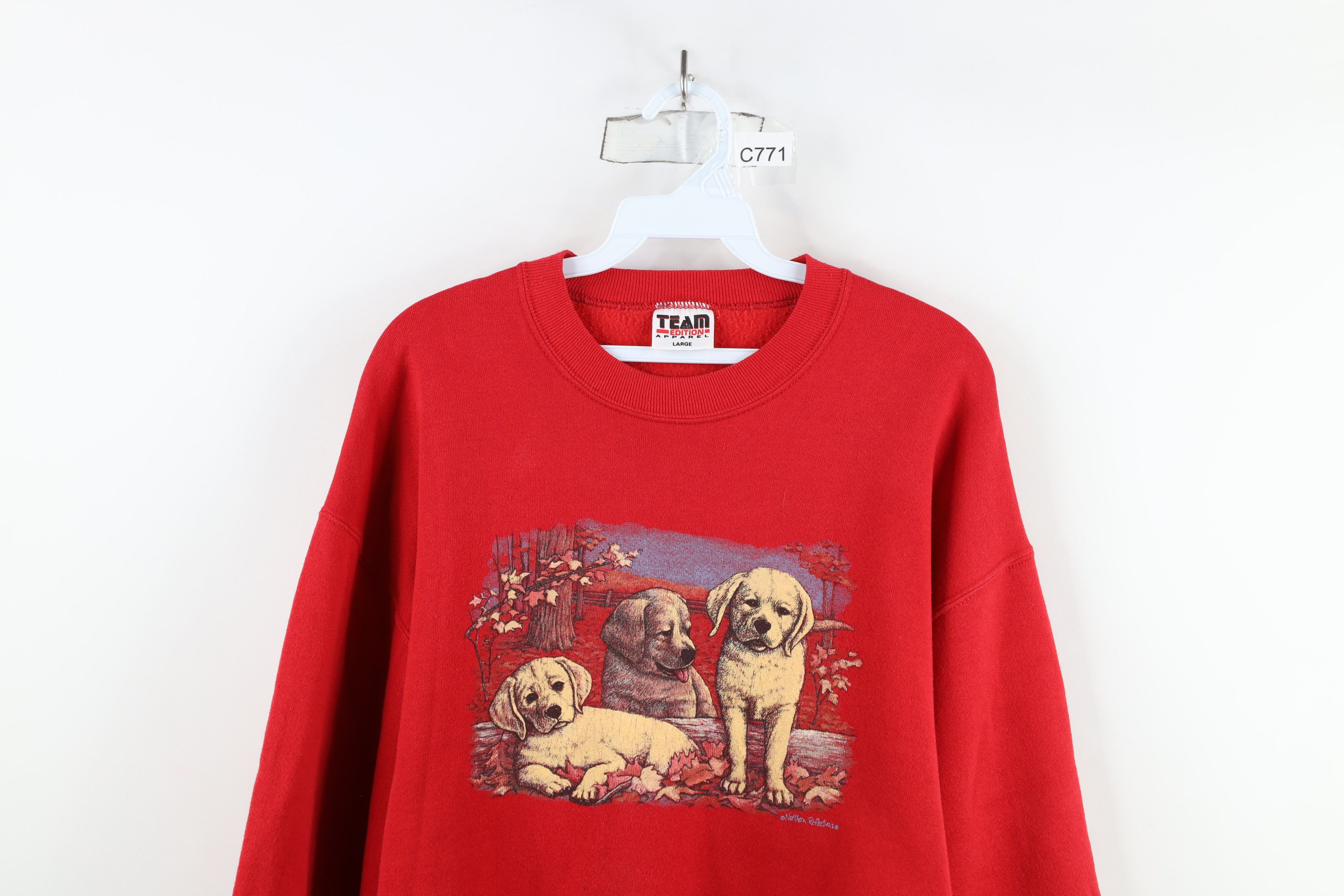 Vintage Vintage 90s Streetwear Puppy Dog Nature Sweatshirt Red USA Size L / US 10 / IT 46 - 2 Thumbnail