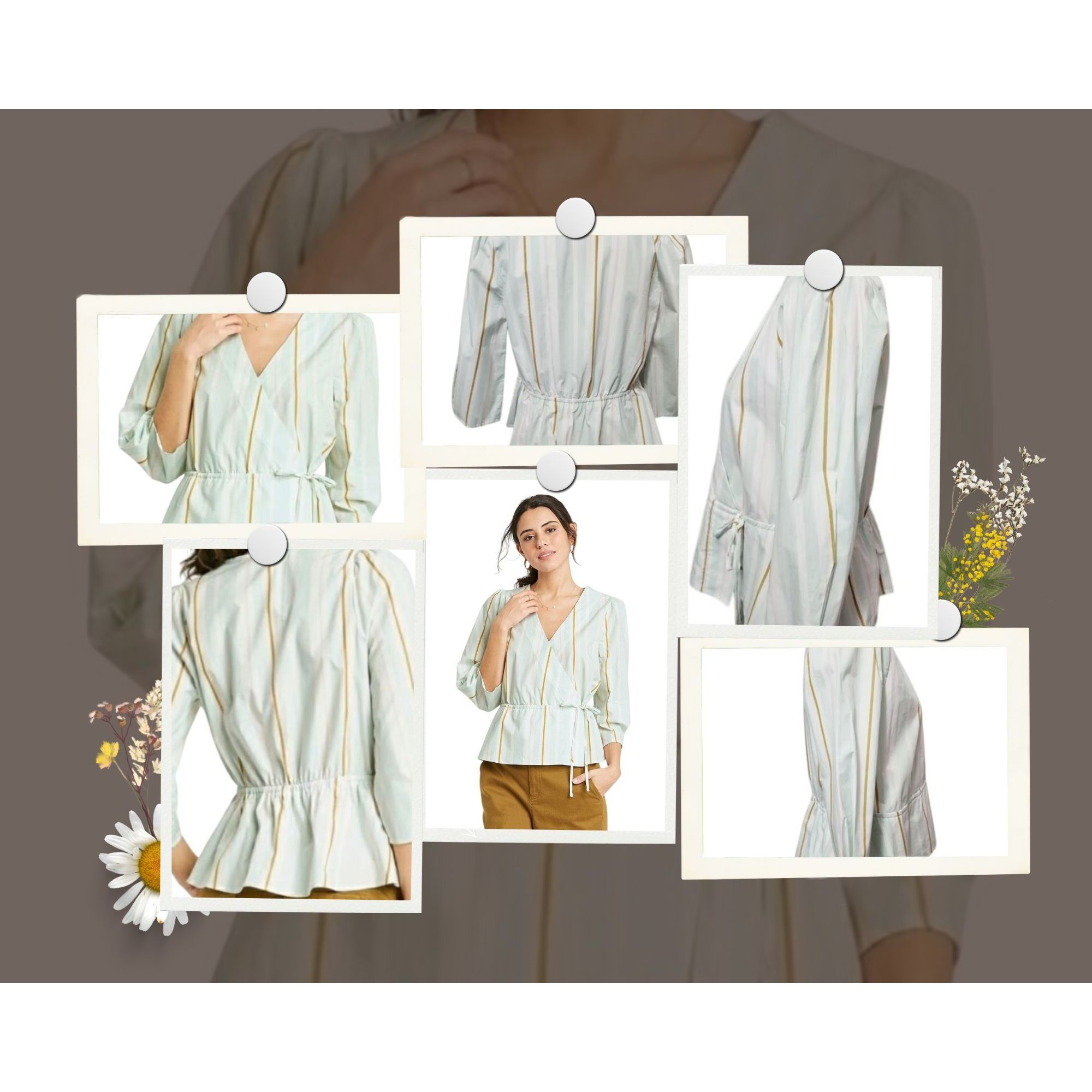 Other Women's Medium stripped Long Sleeve Wrap Top - a New Day MIn Size L / US 10 / IT 46 - 1 Thumbnail