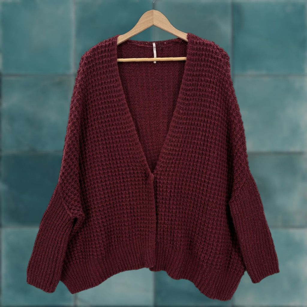 Free People Free People Cardigan Sweater Womens Medium Red Waffle Knit Dolman Wool Rabbit Oversized Dolman Sleeve Open Front V-Neck" Size M / US 6-8 / IT 42-44 - 1 Thumbnail
