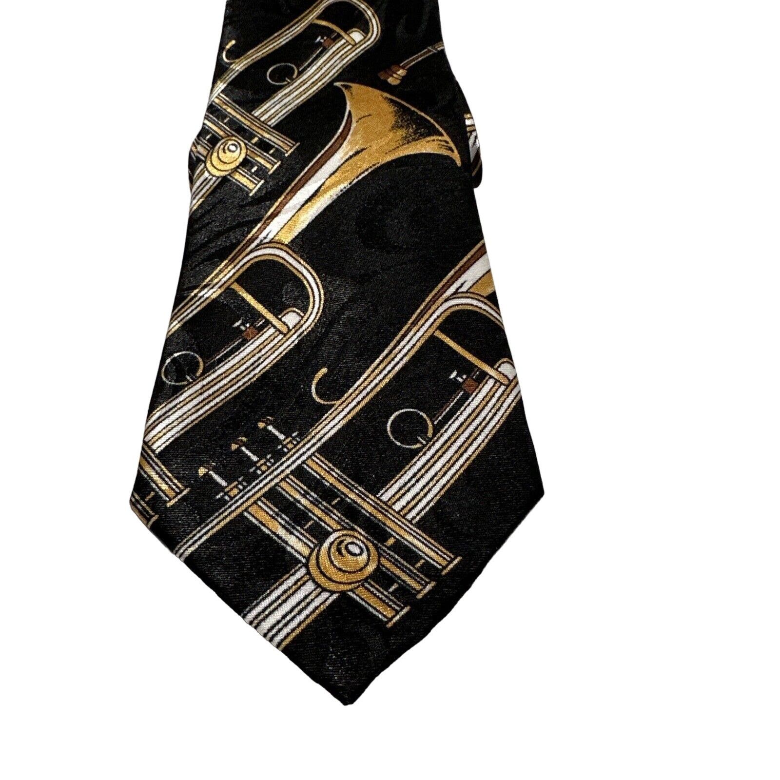 Steve Madden Steven Harris Handmade Tie Black W/Brass Trumpets Band Music Size ONE SIZE - 1 Thumbnail