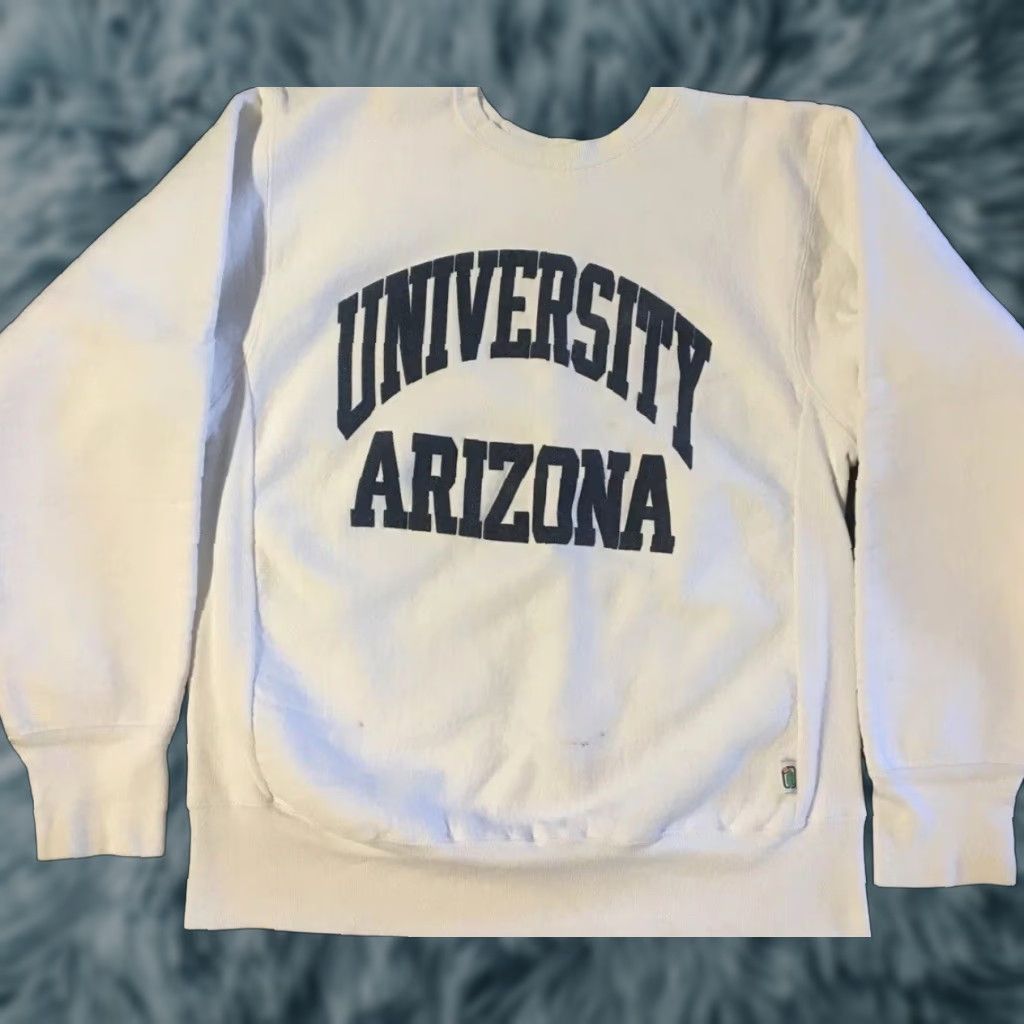 VINTAGE University of Arizona Faded Reverse Weave Sweatshirt S College Hoodie Men Small White 90s School PE Reversible
