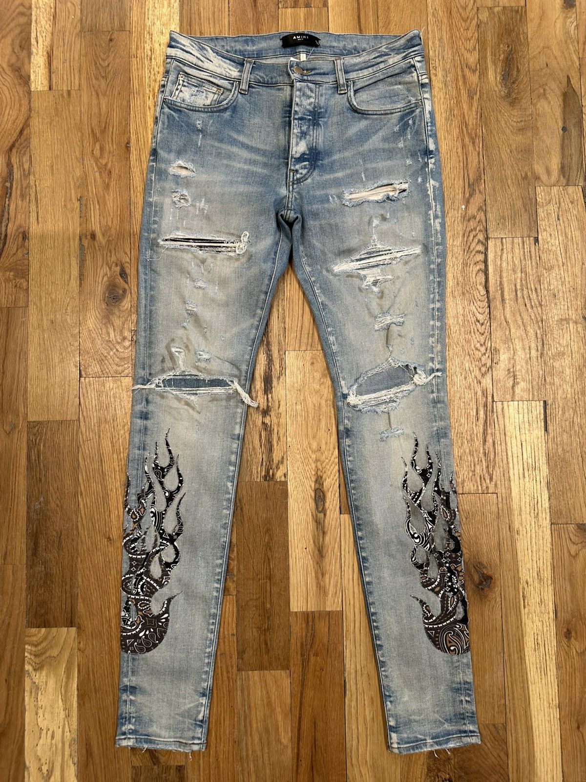 Amiri Amiri MX1 White Paisley White Denim Jeans Size 31 | Grailed