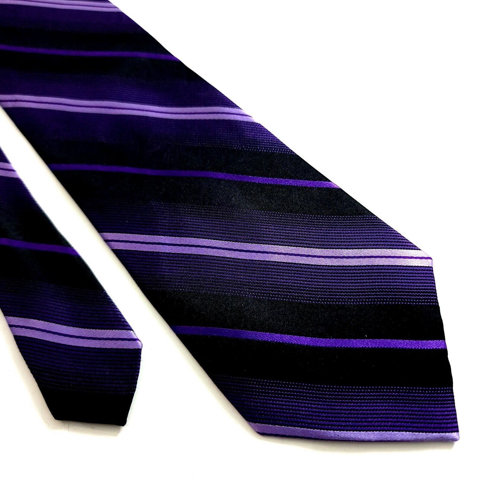 Croft & Barrow Croft & Barrow Black Purple Woven Striped Silk Tie Size ONE SIZE - 1 Thumbnail
