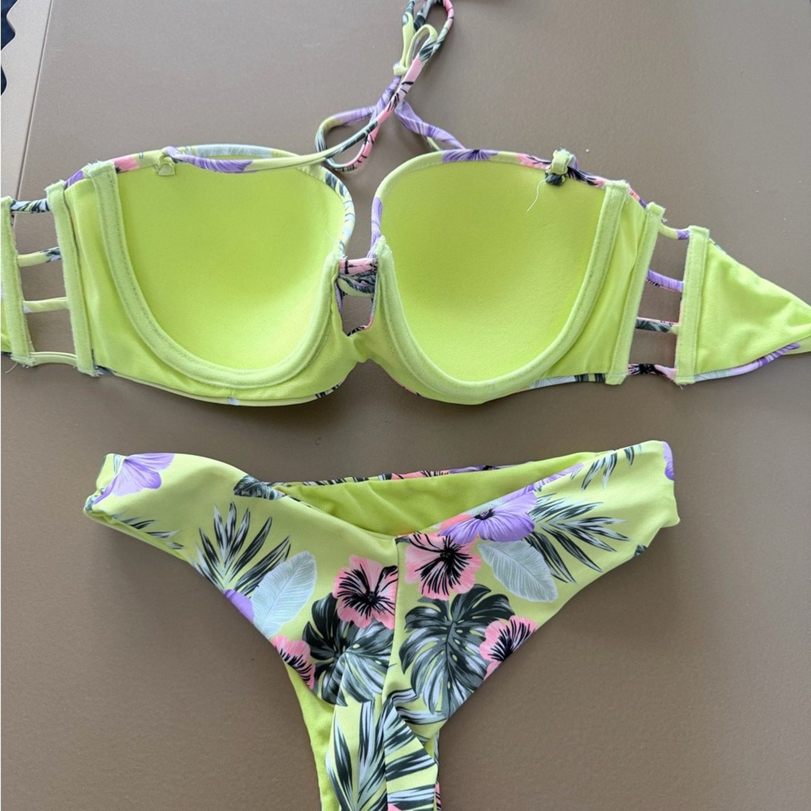 Other New Tropical Floral Two Piece Swimsuit Bikini Push-up XS Size ONE SIZE - 6 Thumbnail