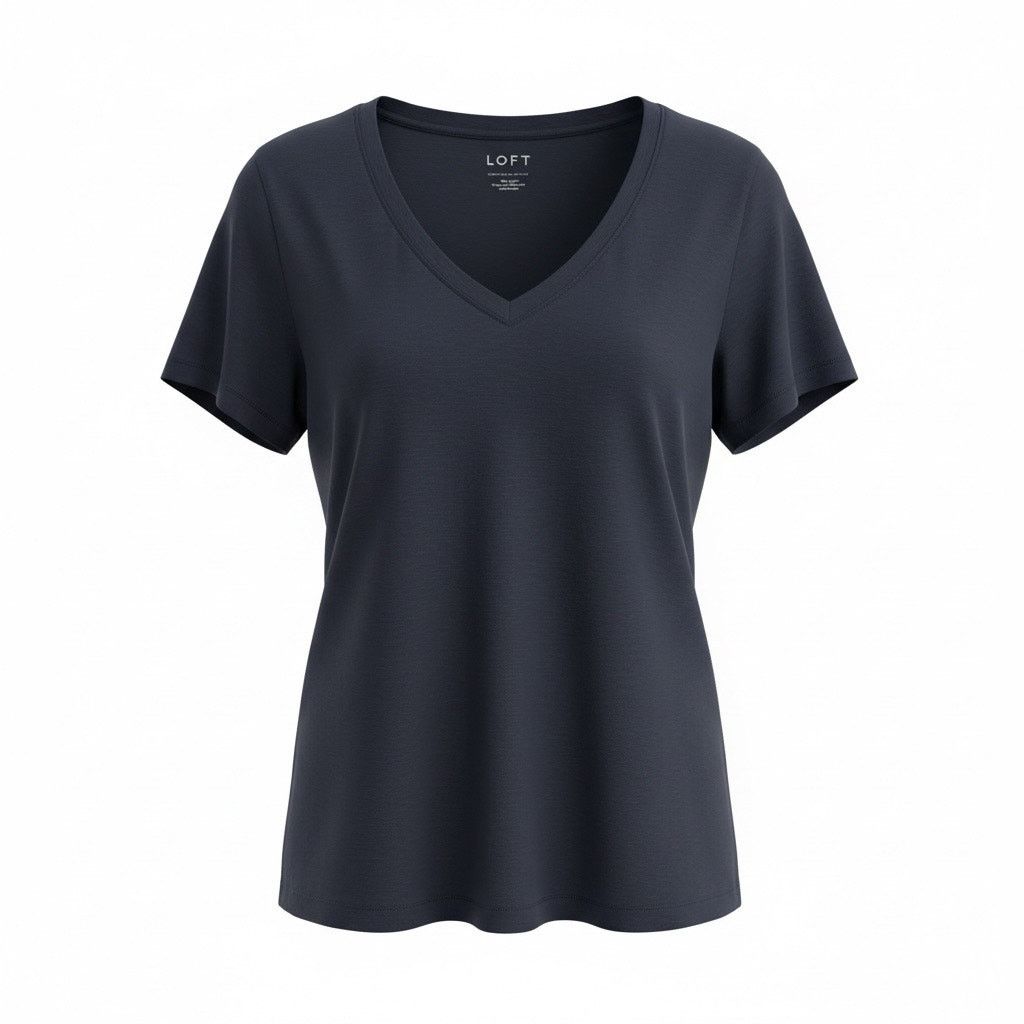 Loft LOFT Women’s Small Navy Blue V-Neck Short Sleeve Tee T-Shirt Size S / US 4 / IT 40 - 1 Thumbnail