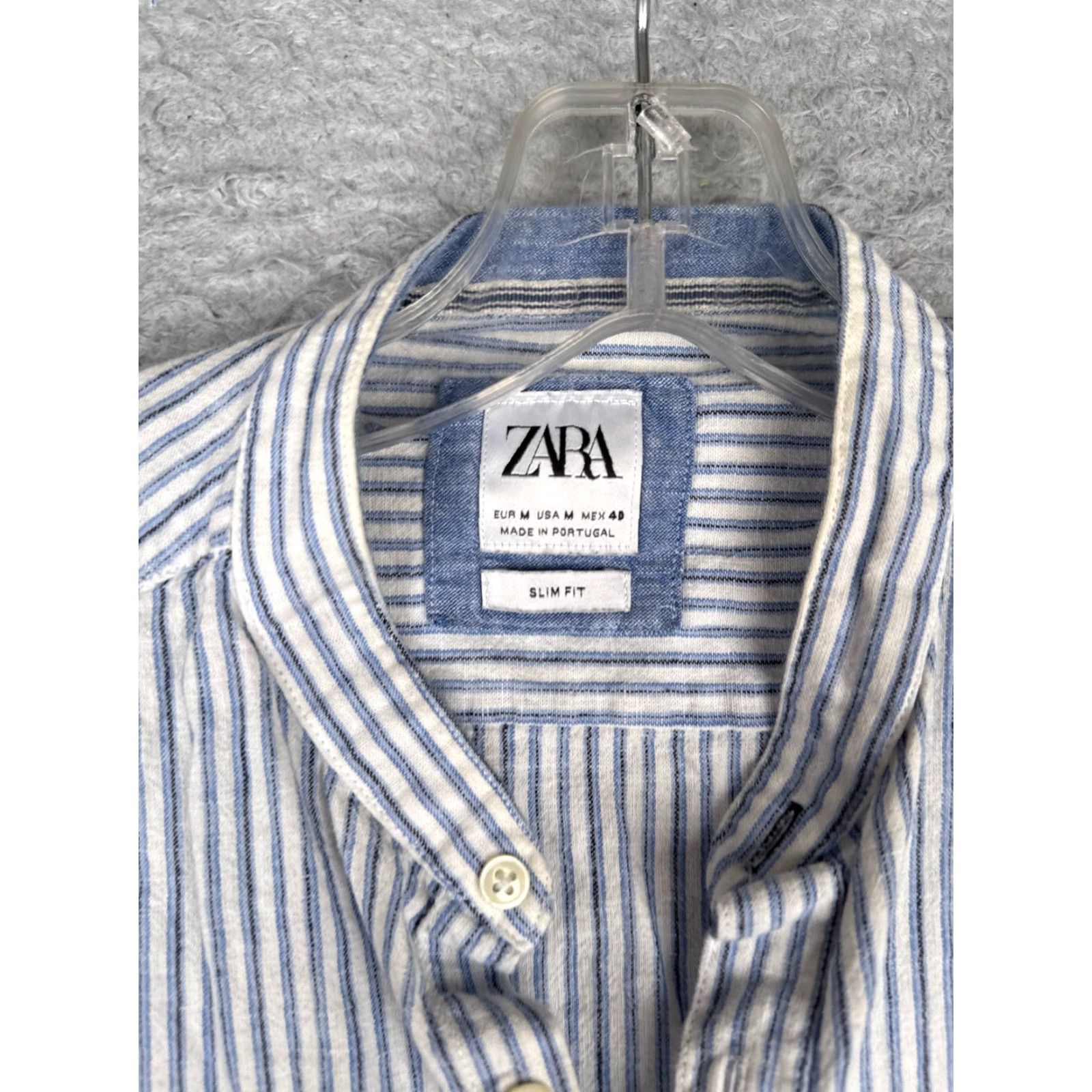 Zara Zara Shirt Women Medium Blue Stripe Button-Up Striped Slim Fit Size M / US 6-8 / IT 42-44 - 6 Thumbnail