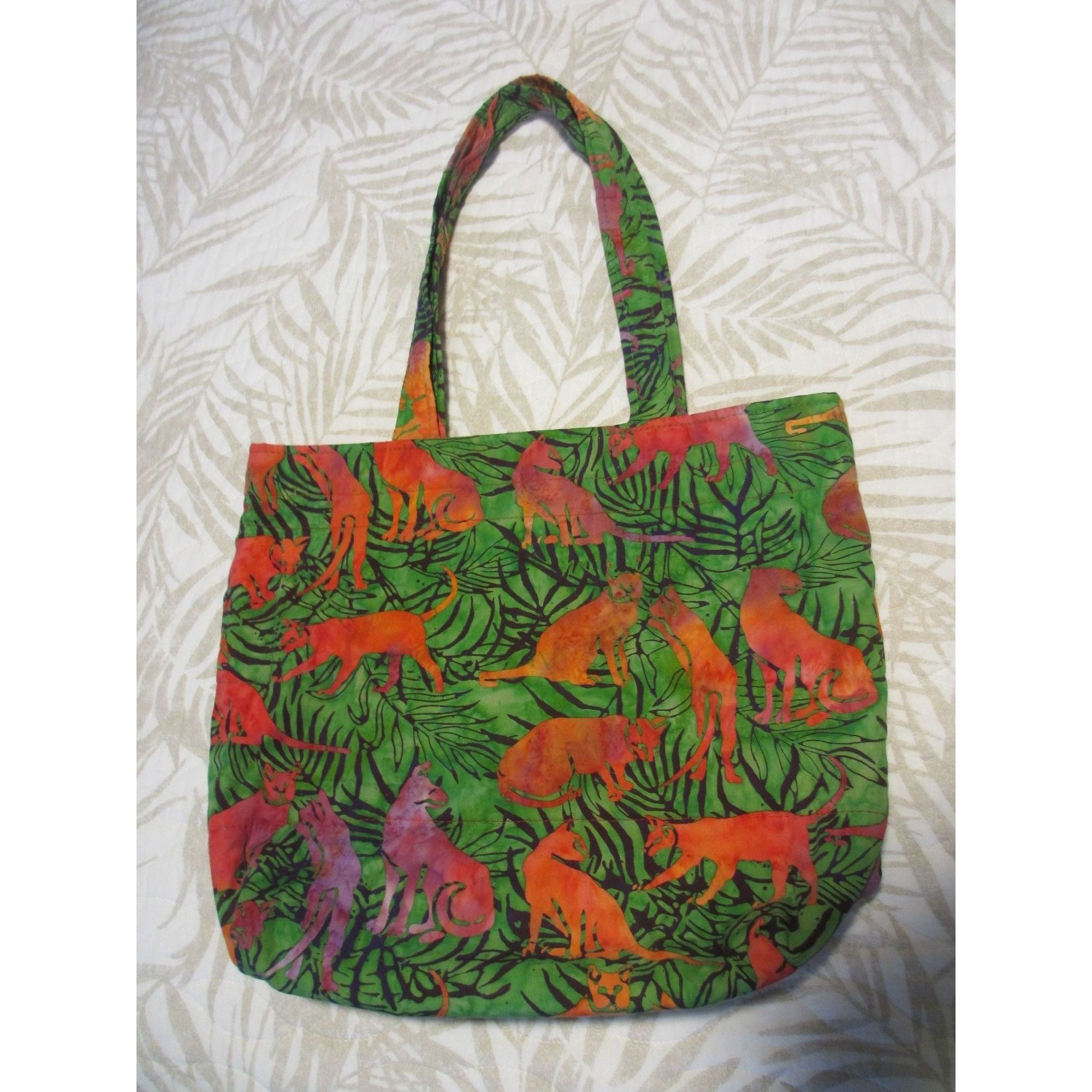 Other ORANGE AND GREEN FABRIC TOTE BAG WITH TIGERS Size ONE SIZE - 3 Thumbnail