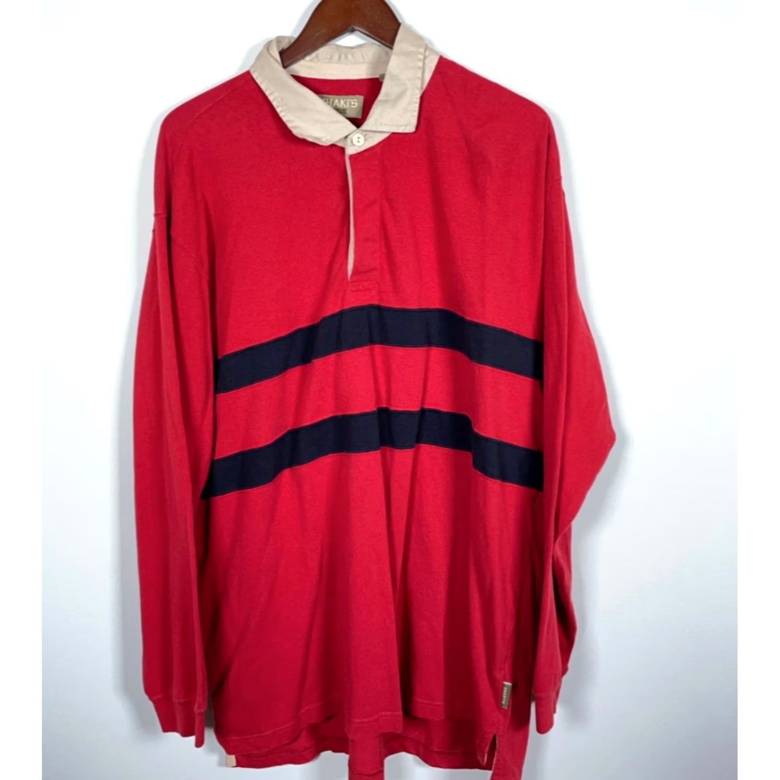Arrow VINTAGE Arrow Rugby Polo Shirt Men XL Red Dark Blue Stripe Preppy Retro Khaki's Tag Polo Shirt Mens XL Red Dark Blue Stripe Retro 90s Cardigans? Size US XL / EU 56 / 4 - 2 Thumbnail