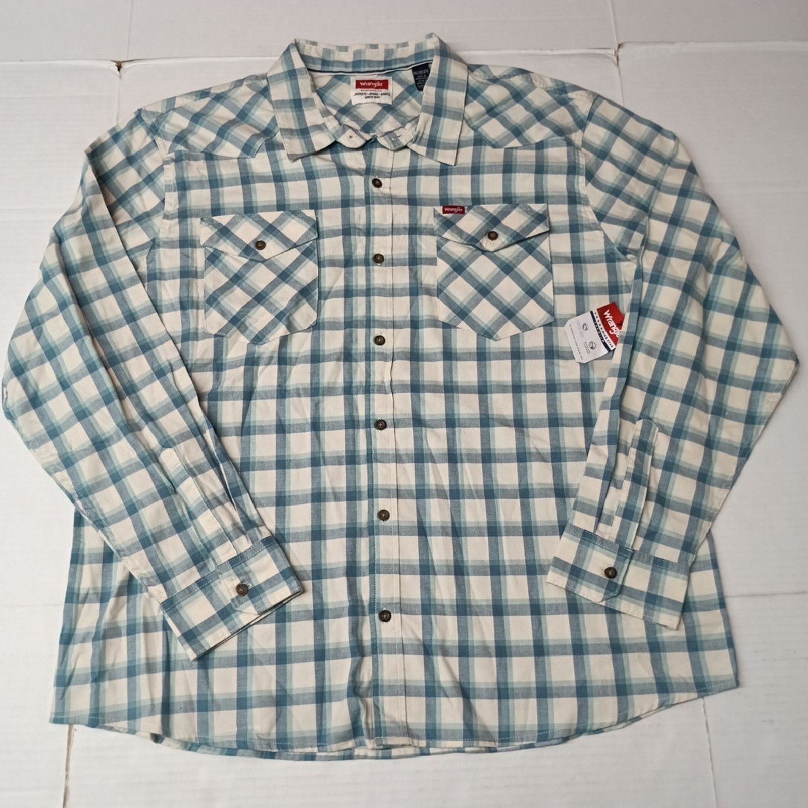 Wrangler Wrangler Cowboy Wash Twill Shirt Men's 2XL Nile Blue Checker Size US XXL / EU 58 / 5 - 1 Thumbnail