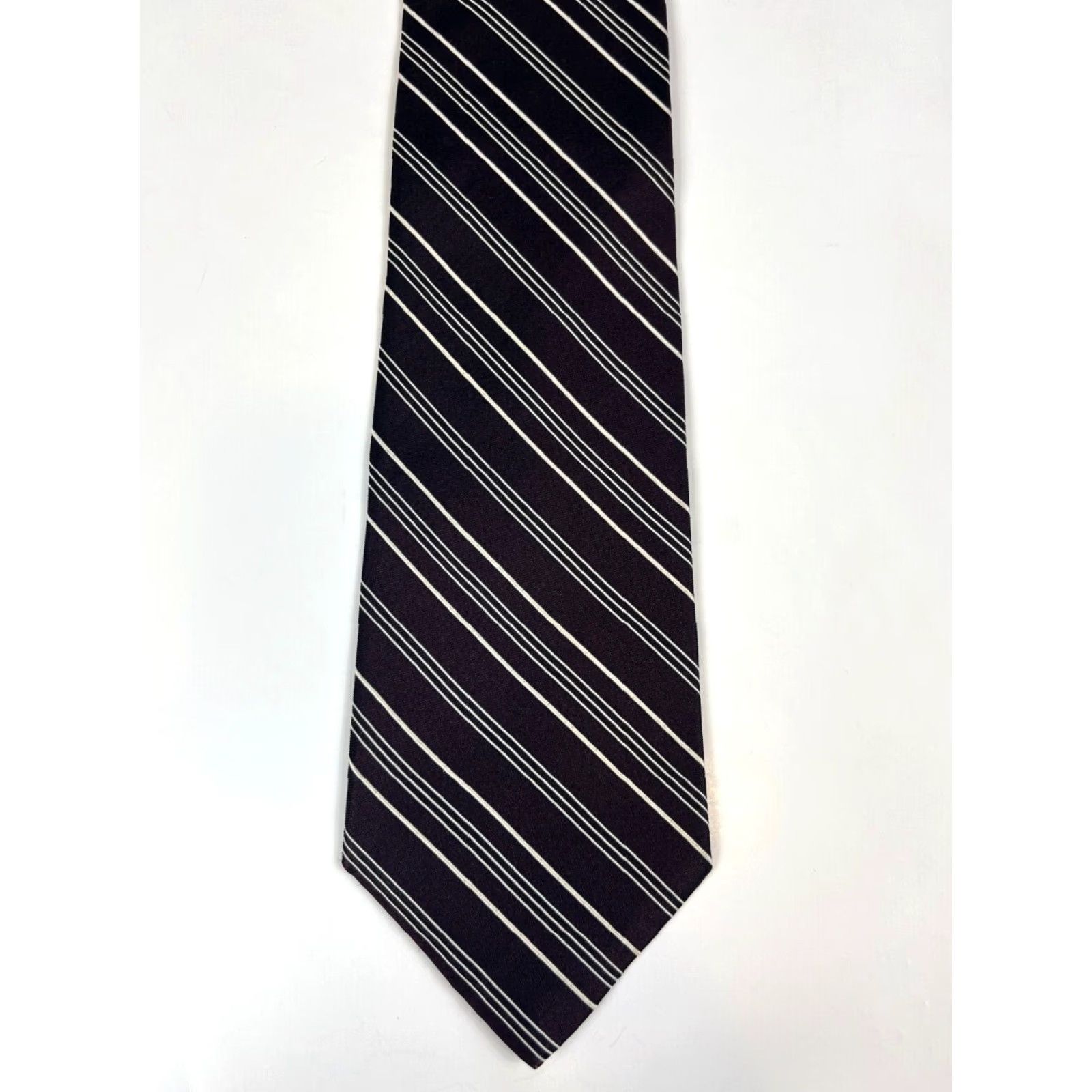 Ralph Lauren VINTAGE Lauren Ralph Lauren Silk Tie Striped Hand Finished 100% Silk Made in USA Eggplant Wide 3.75" 58" Men’s Tie Mens Size ONE SIZE - 4 Thumbnail