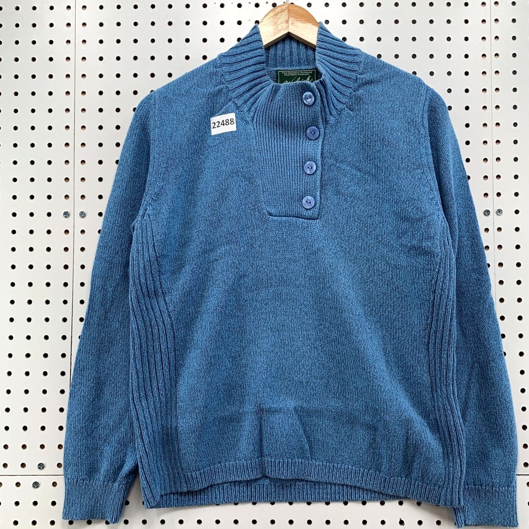 Vintage Woolrich Sweater Womens Medium Blue Knit Pullover Shawl Neck Button Fits 21x25 Size M / US 6-8 / IT 42-44 - 5 Thumbnail